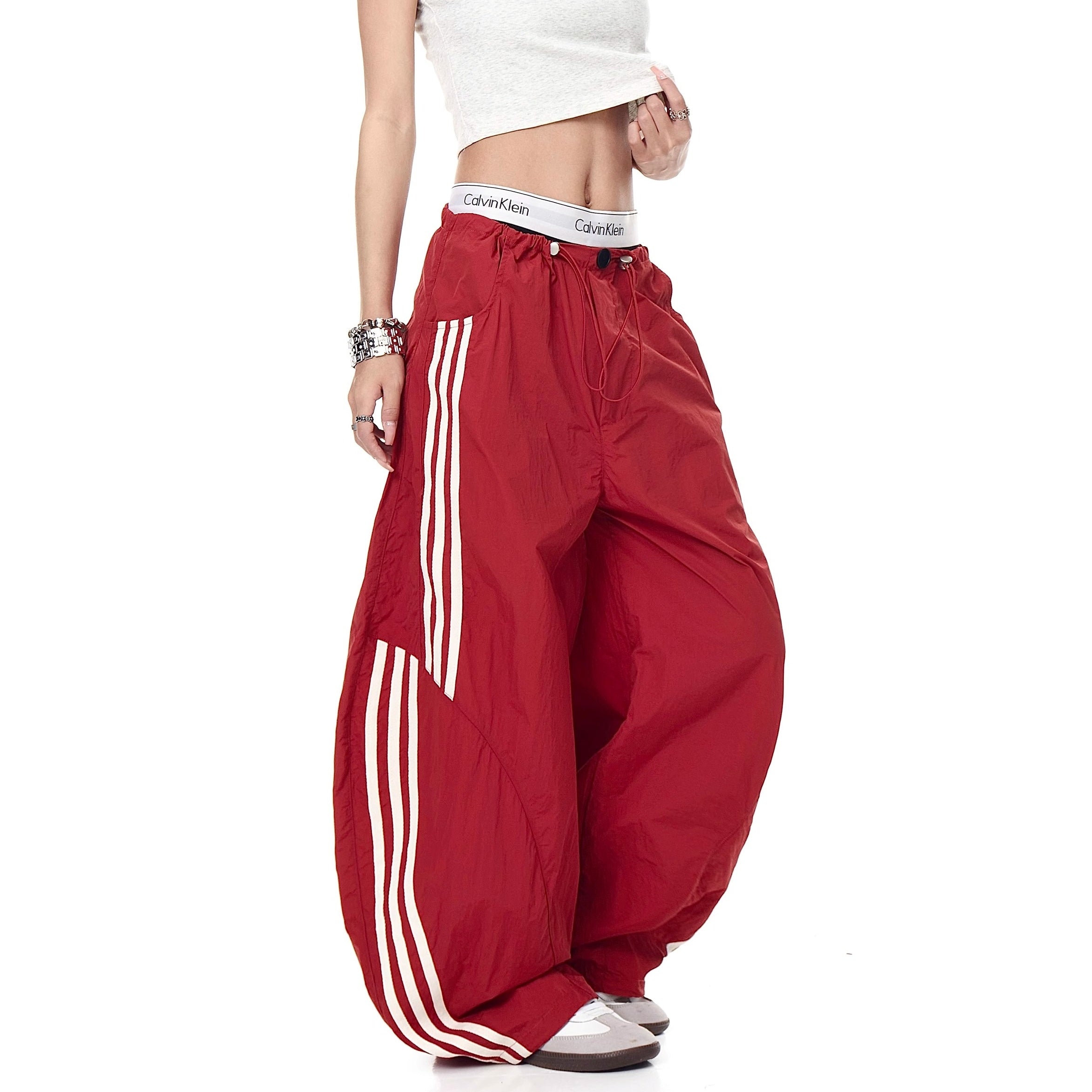 Three-bar Contrast Loose Curve Pants MW10193