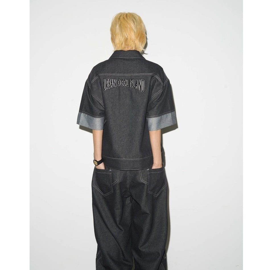 【上下別売り】Monogram Print Short-sleeved Denim Jacket & Jeans Set-up MN9021
