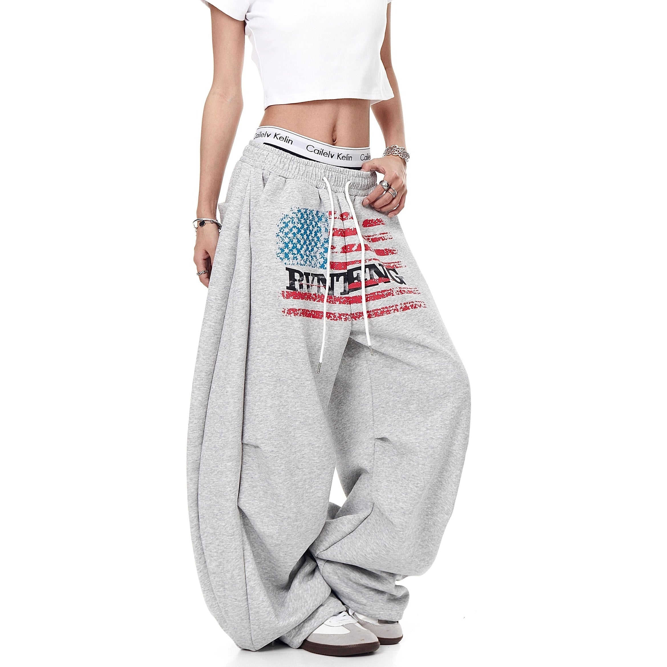 Flag Print Wide Panel Sweat Curve Pants MW10239