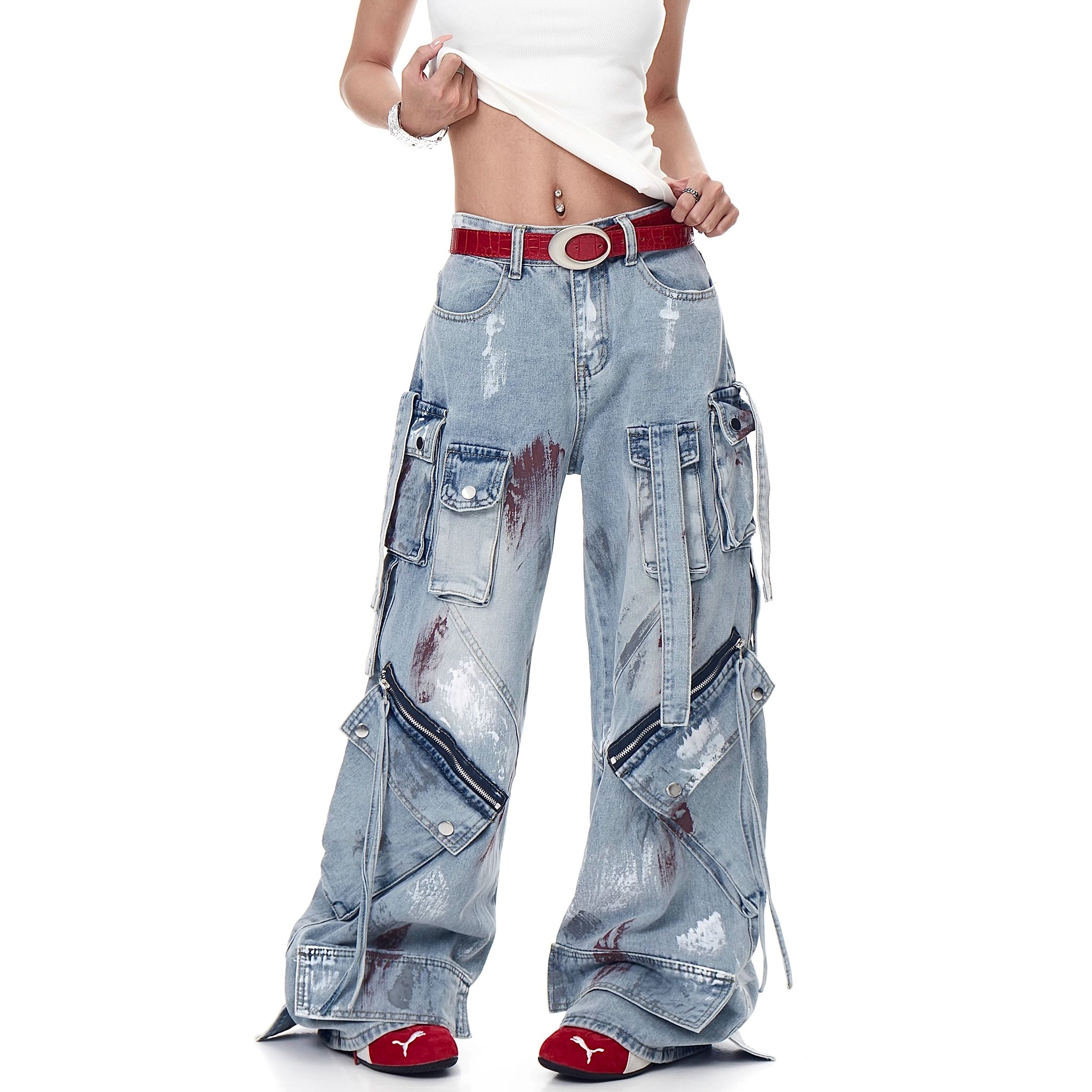 Paint Loose Multi Pocket Cargo Jeans MW10188