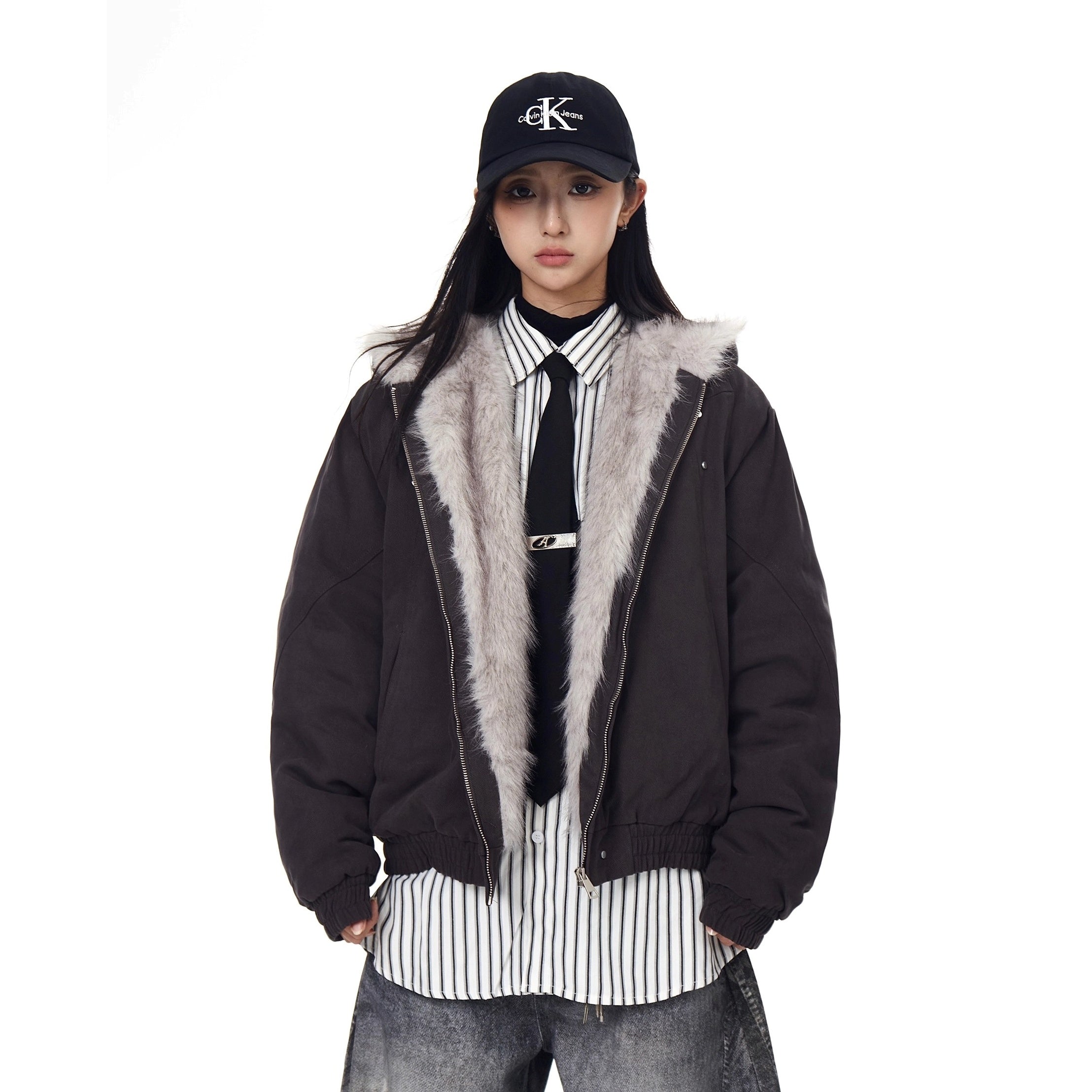 Carving Fur Collar Hooded Jacket BK7051