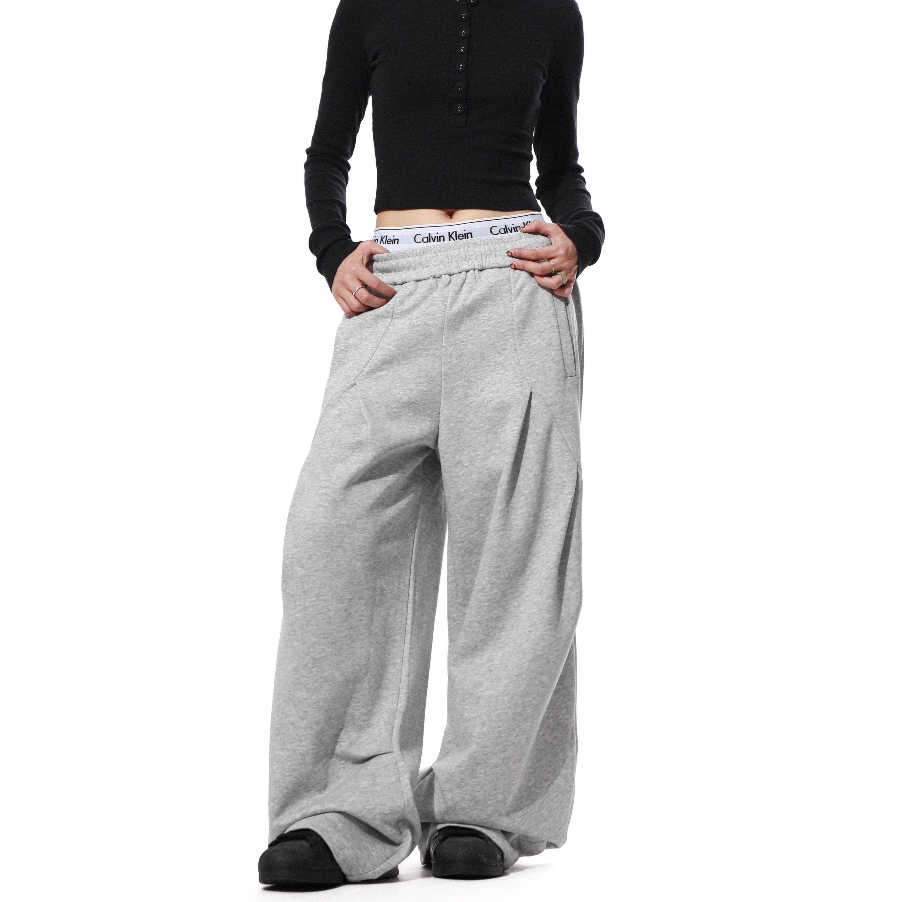 Pleated Design Wide-leg Casual Pants MR8031