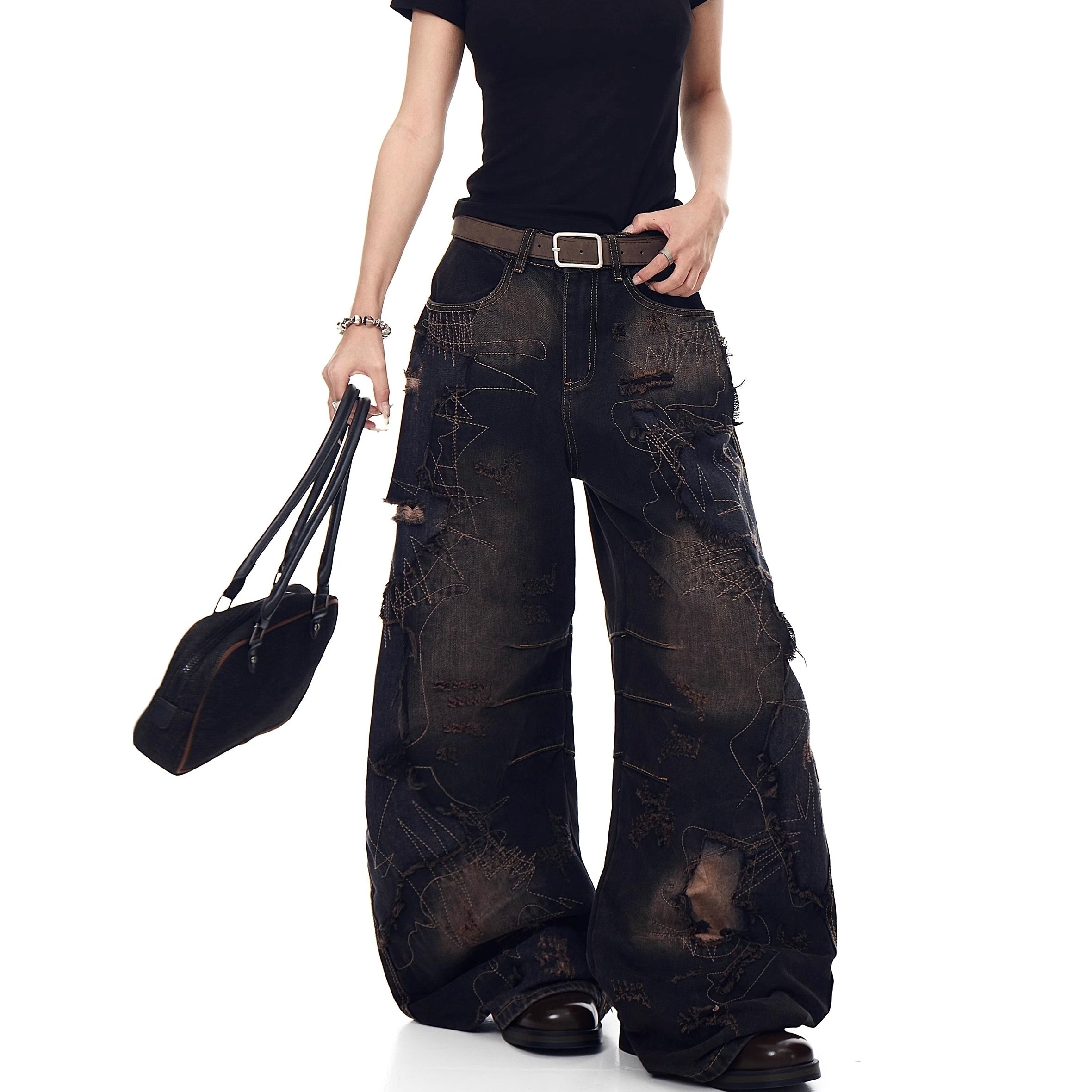 Heavy Embroidery Stitching Curve Jeans MW10196