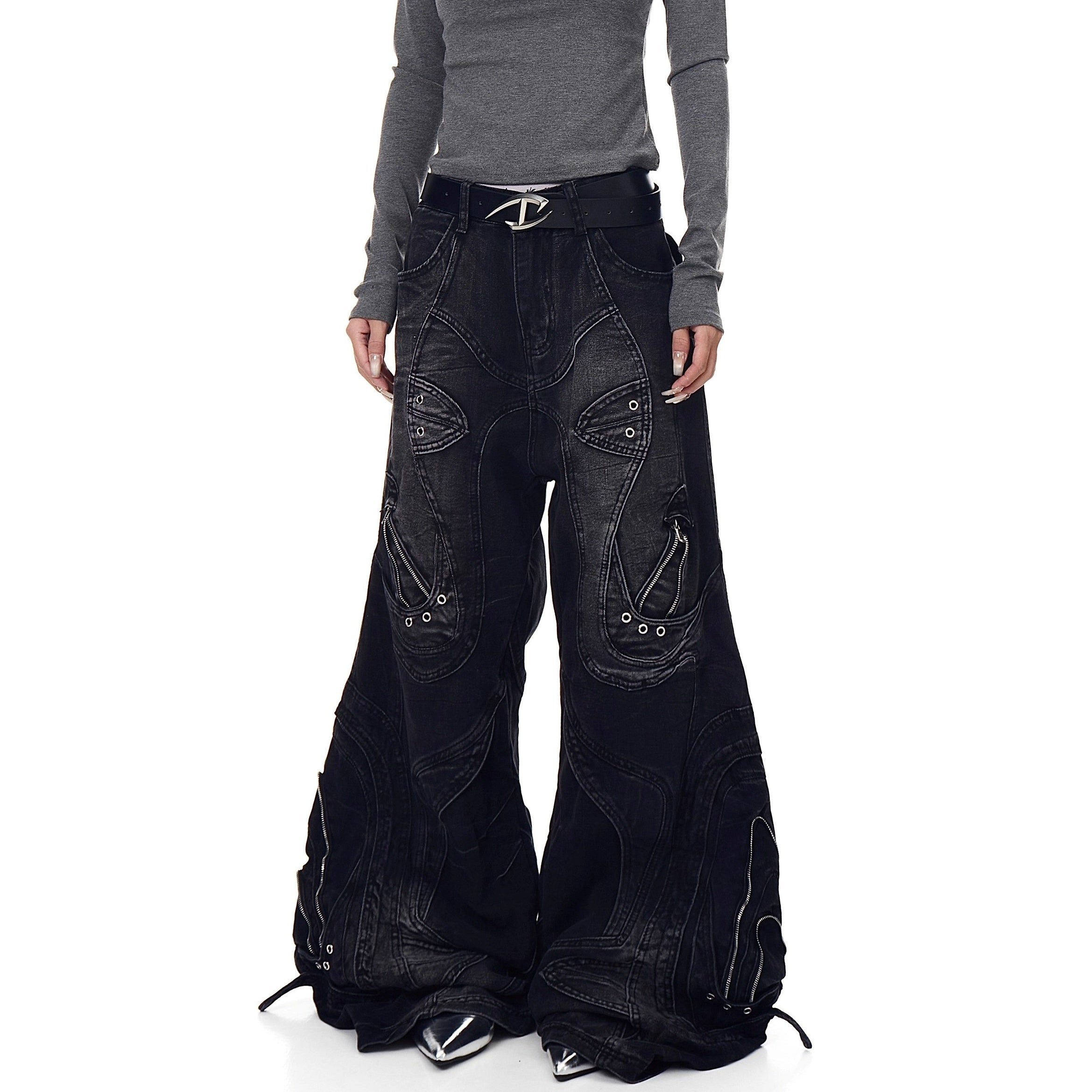 Distressed Deconstruction Wide Flared Jeans BK7021