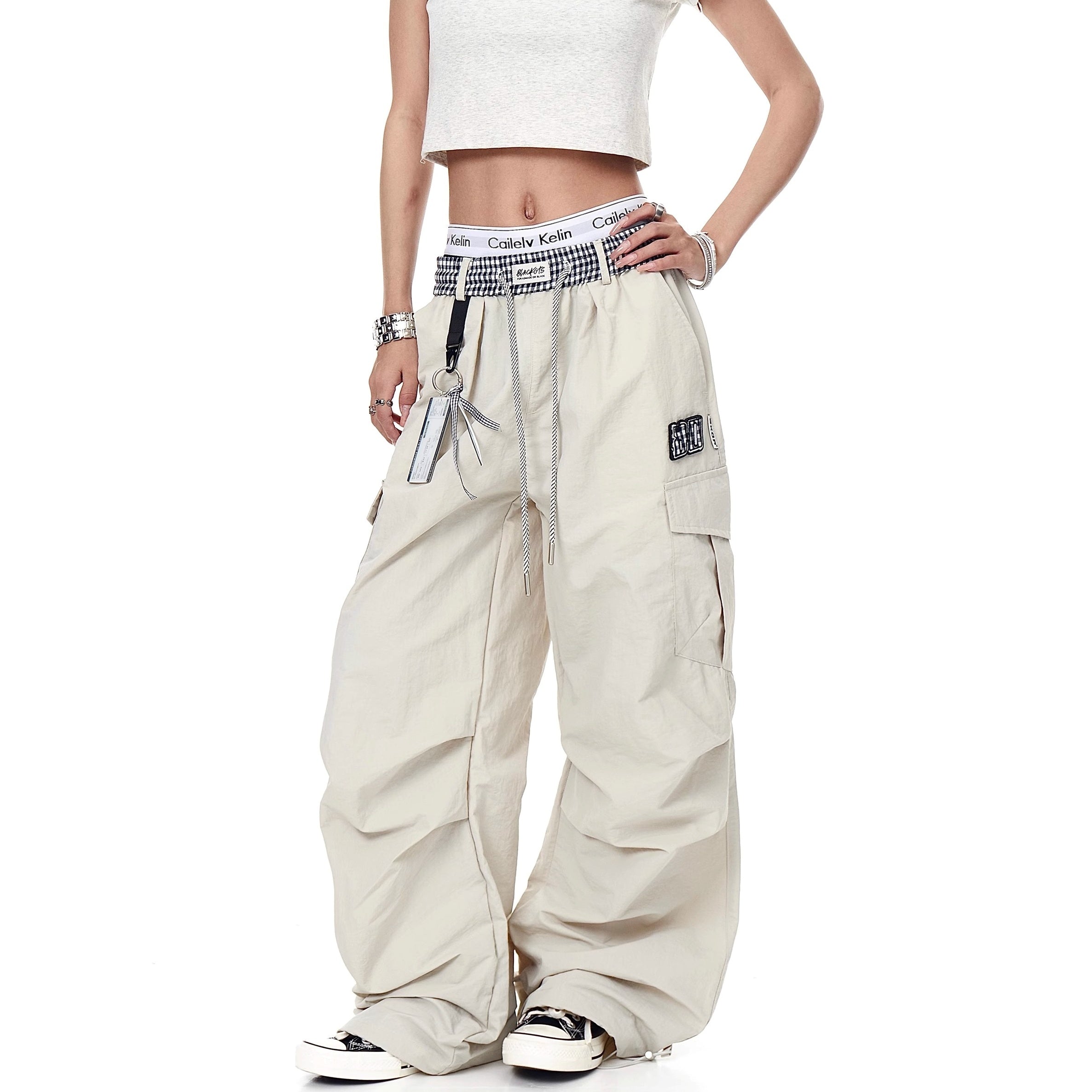 Check Panel Waist Paratrooper Pants MW10227