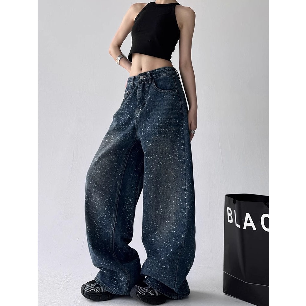 Ink Splash High-waisted Wide-leg Jeans MW10200