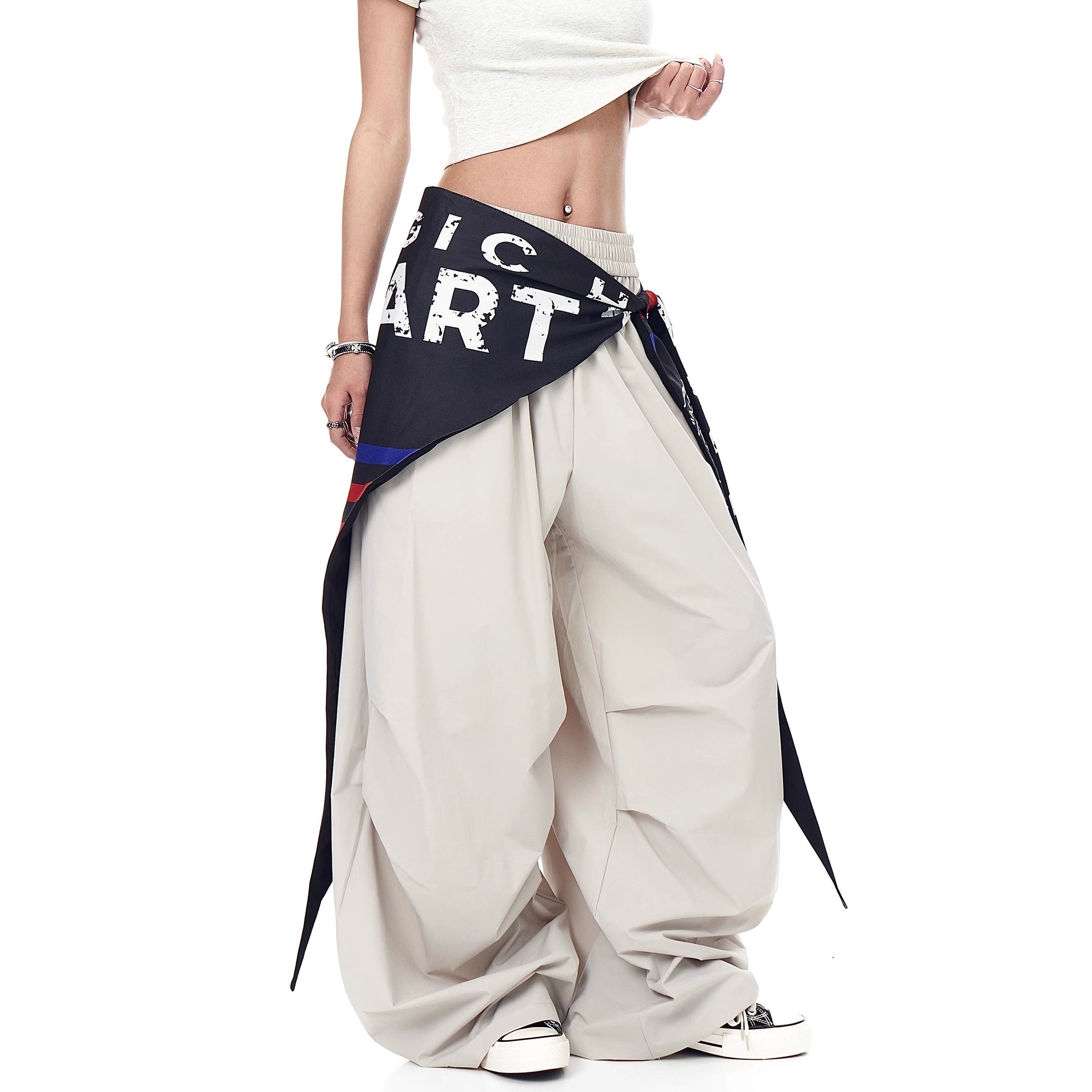 Cargo Paratrooper Curve Pants With Hip Curtain Scarf BK7005