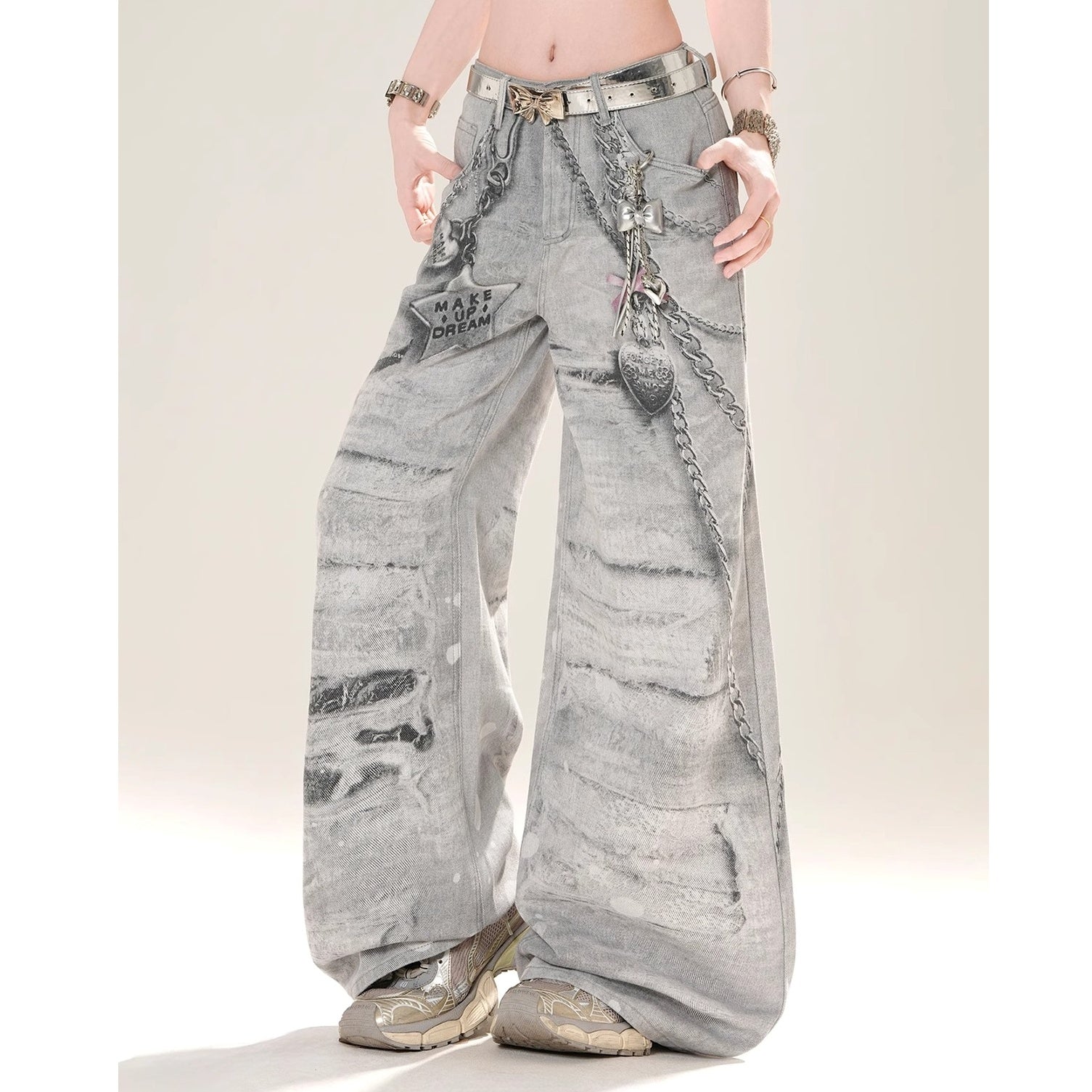 Chain＆Charm Print Loose Jeans KK2074