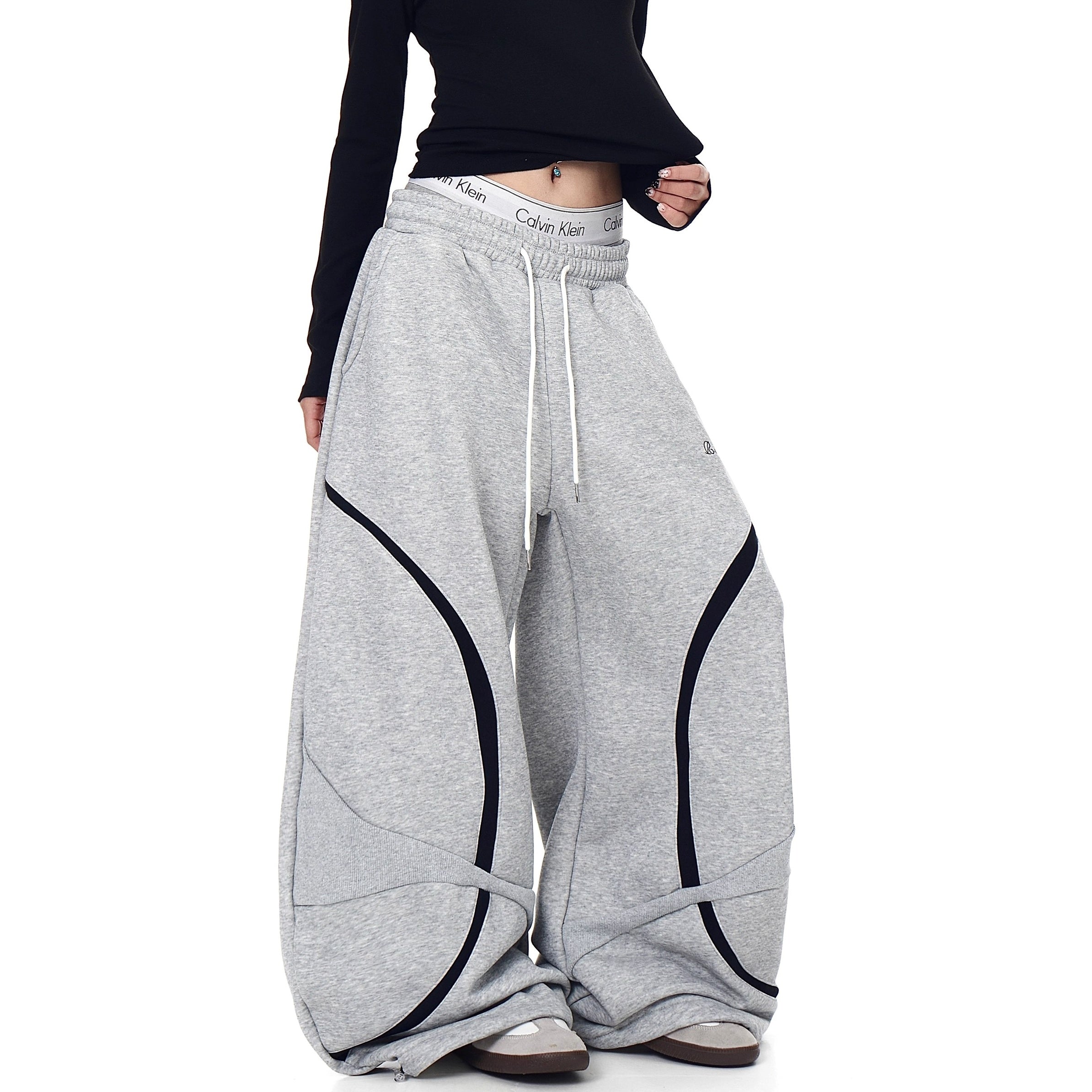 Contrast Geometry Stitching Design Curve Sweat Pants BK7059