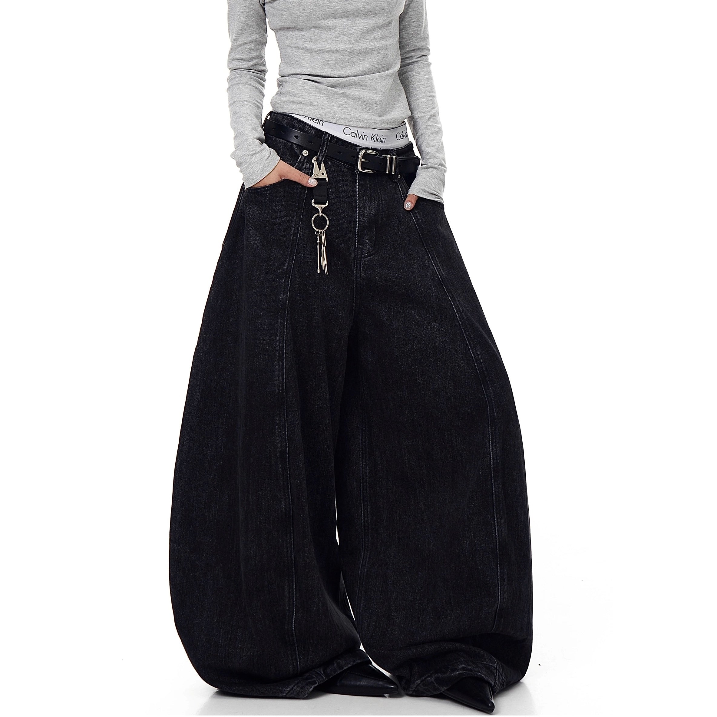 Curve Blade Design Wide-leg Jeans BK7052