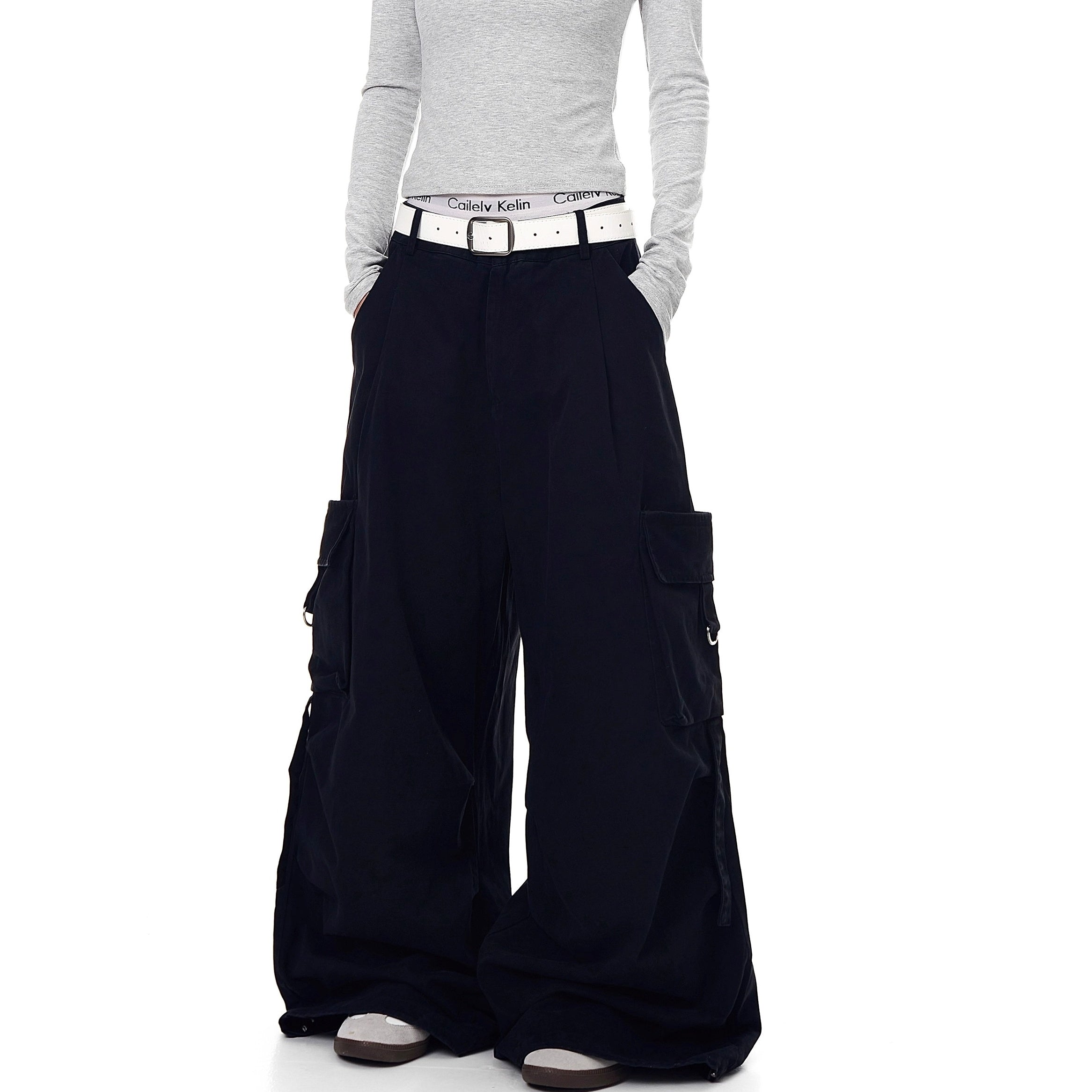 Back Letter Print Wide Cargo Pants MW10270