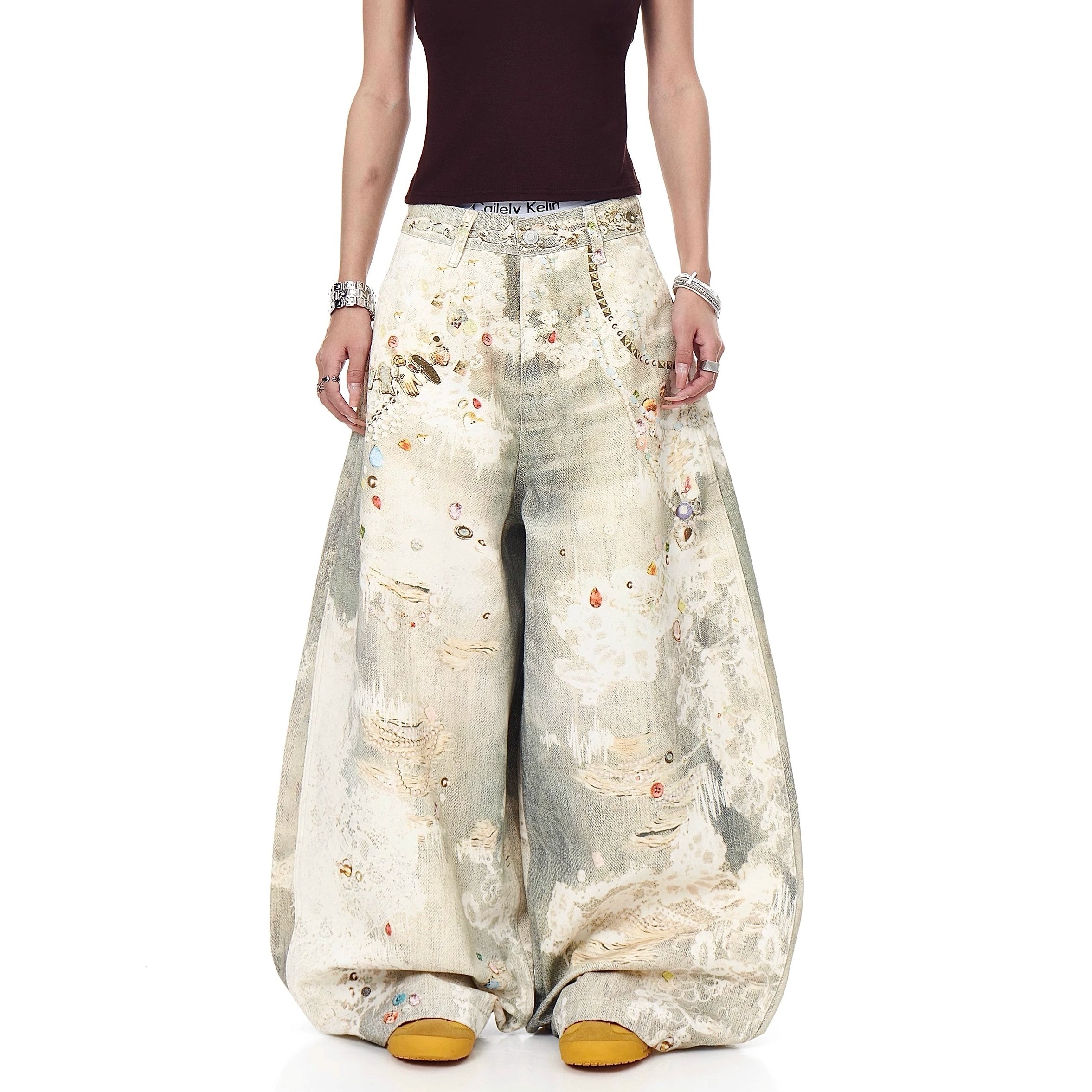 3D Printed Jewelry Distressed Curve Jeans MW10272