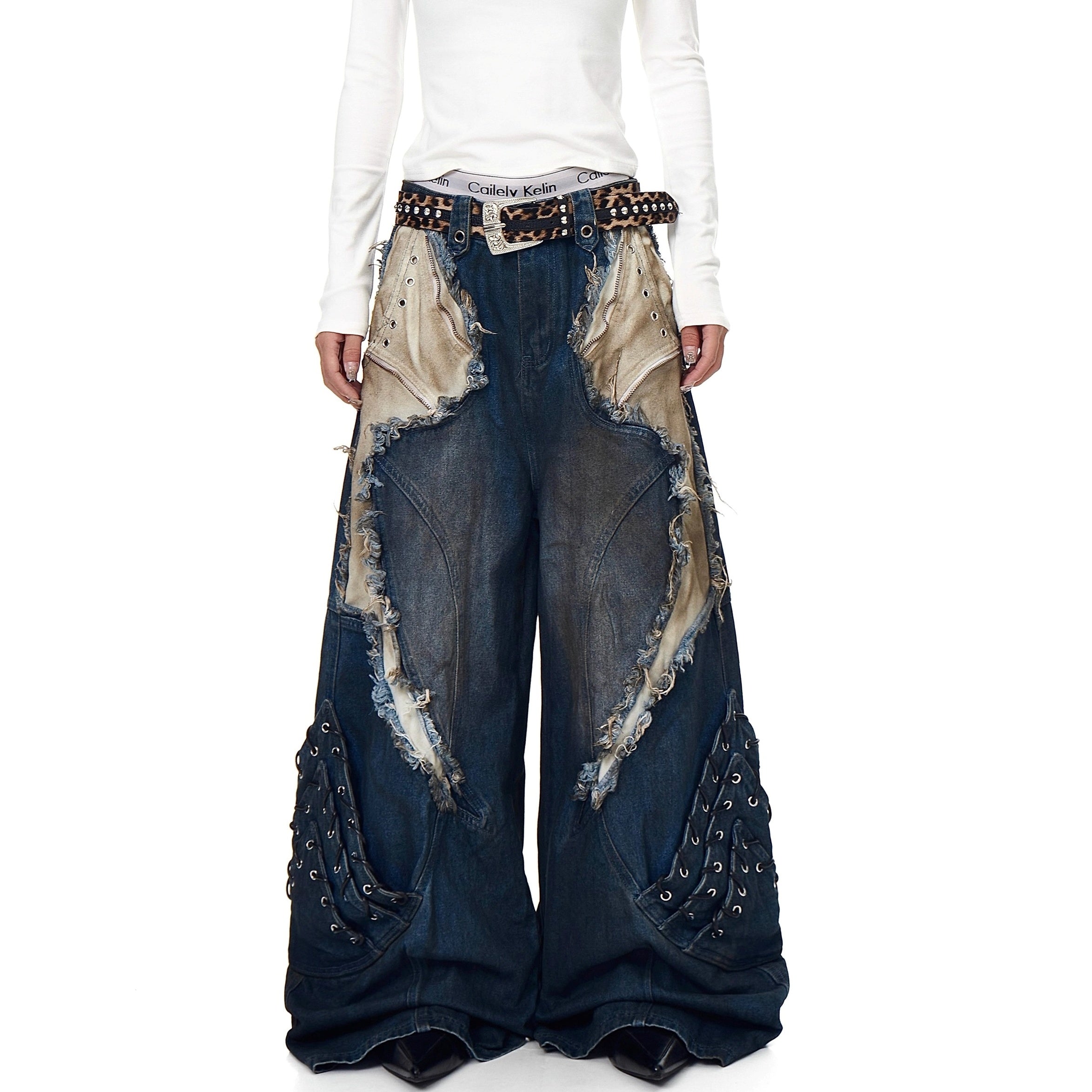 Industry Old Stained Patchwork Wide-leg Jeans BK7017