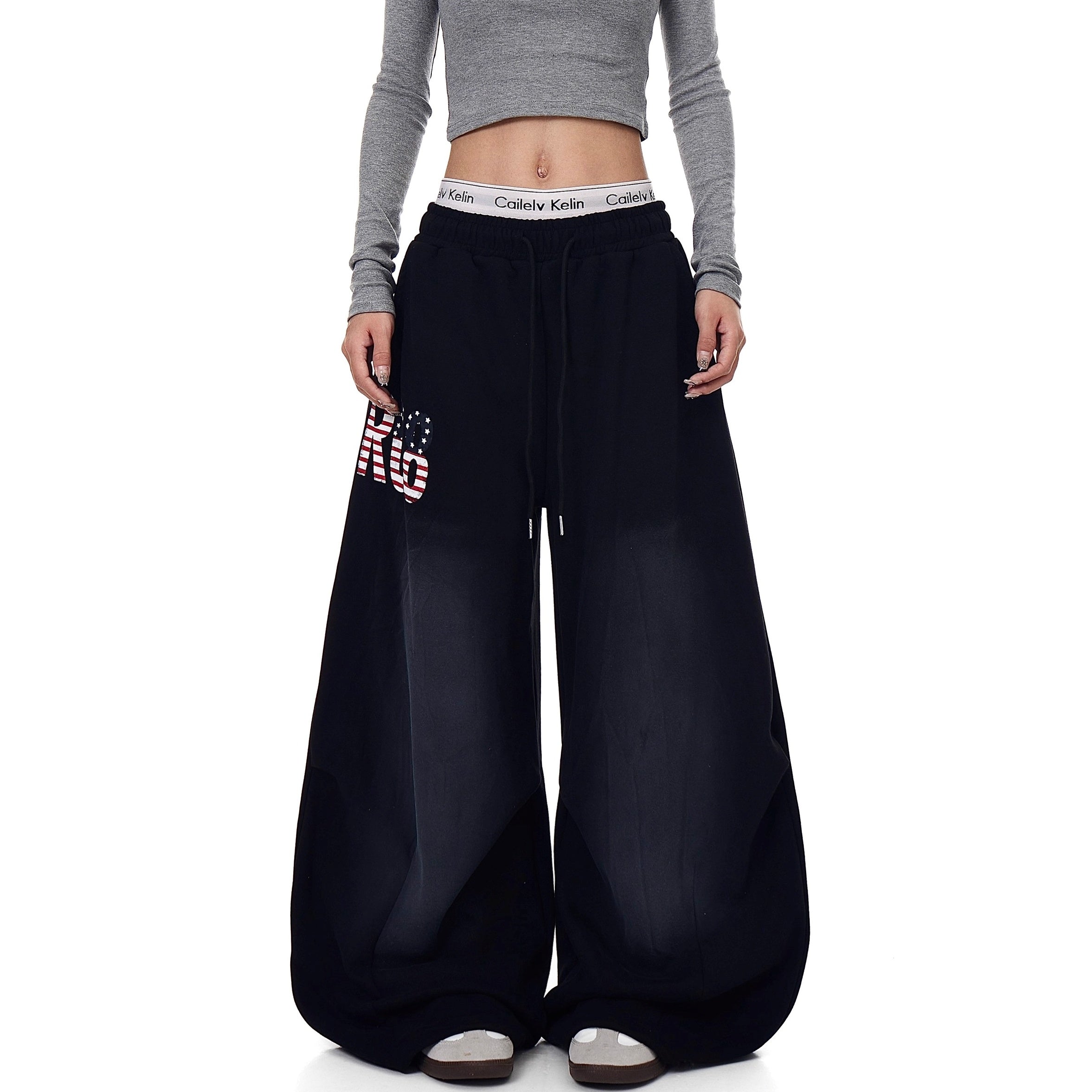 American Letter Print Loose Sweat Pants BK7012