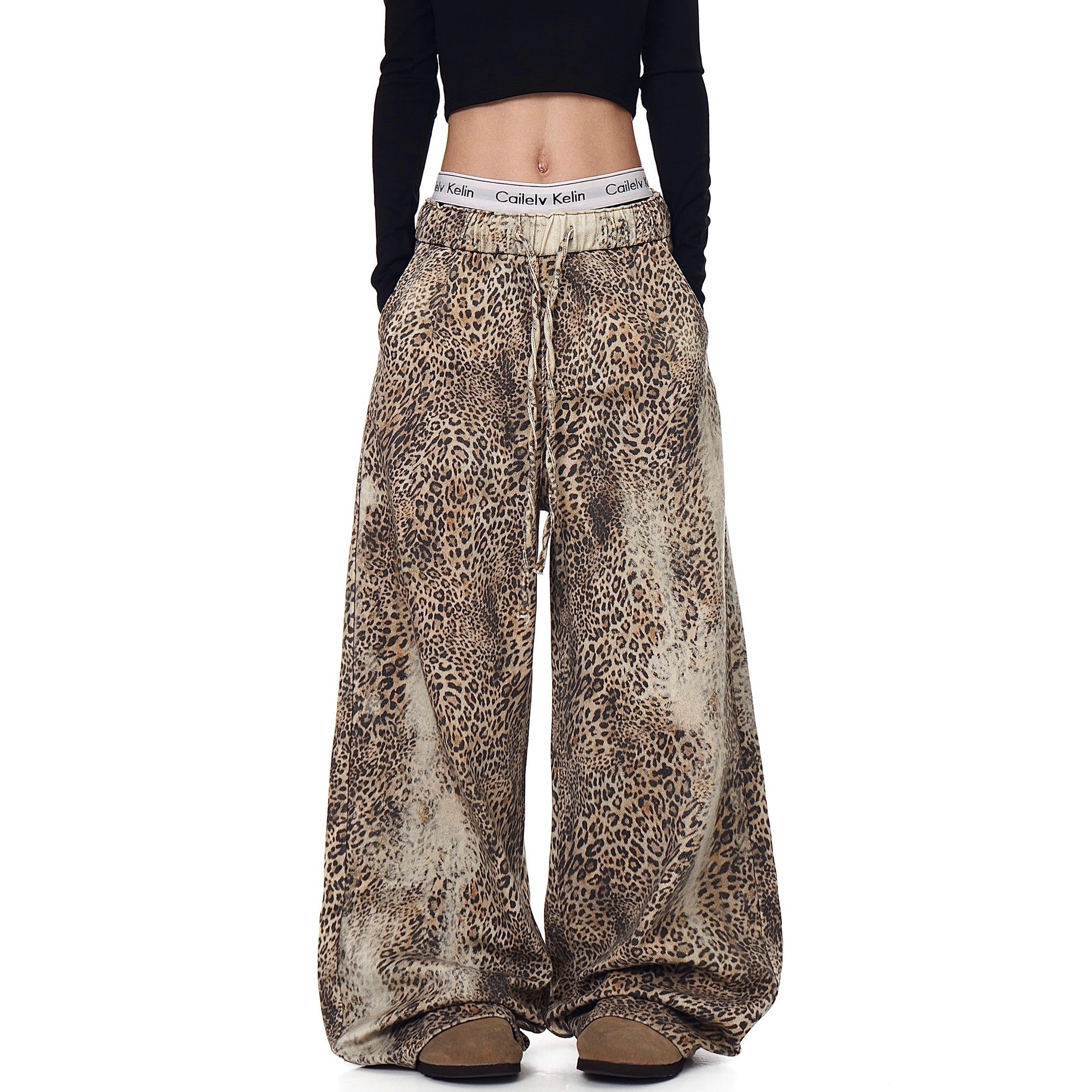 Vintage Washed Leopard Print Loose Pants BK7010