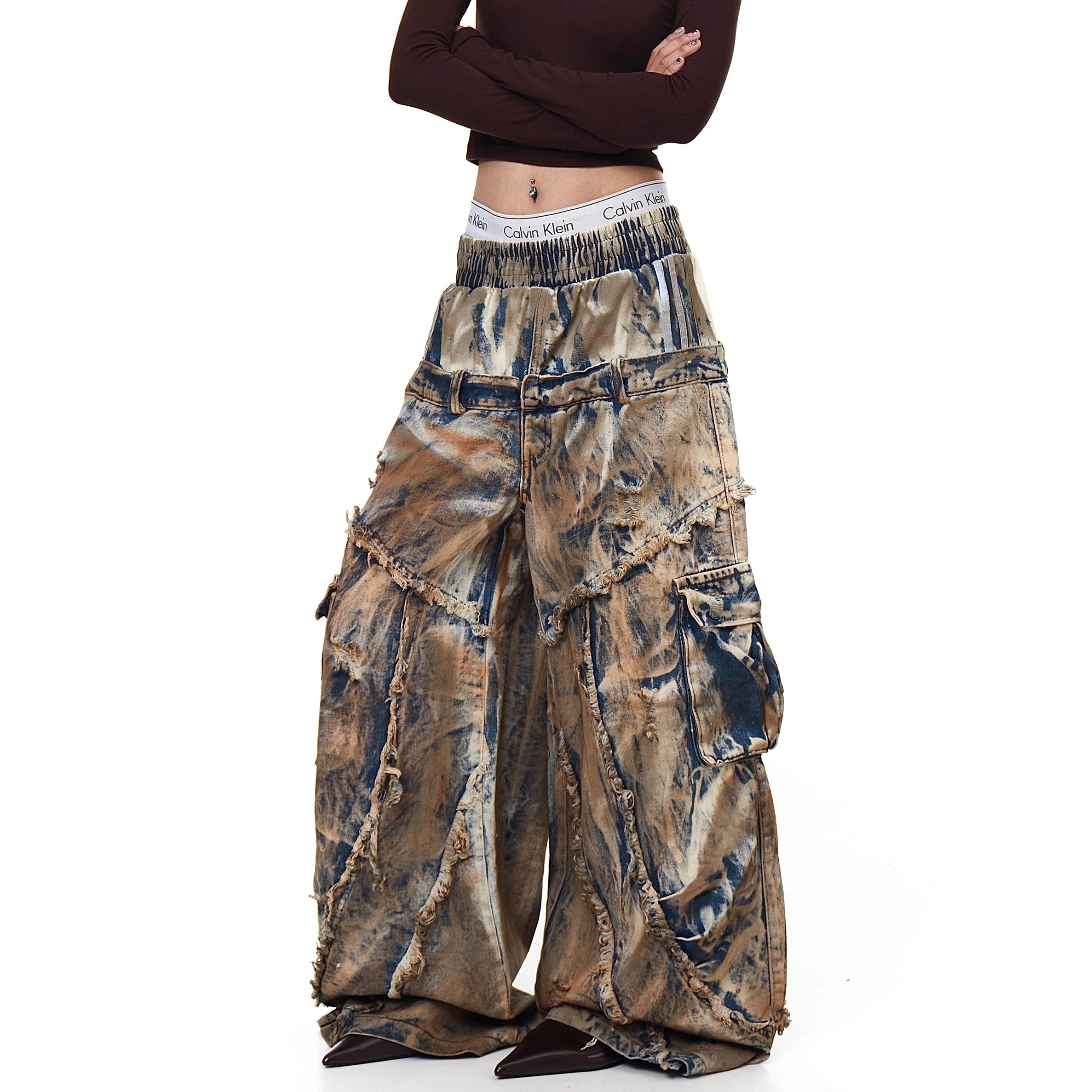 Dirty Dye Died Double Waist Jeans BK7040