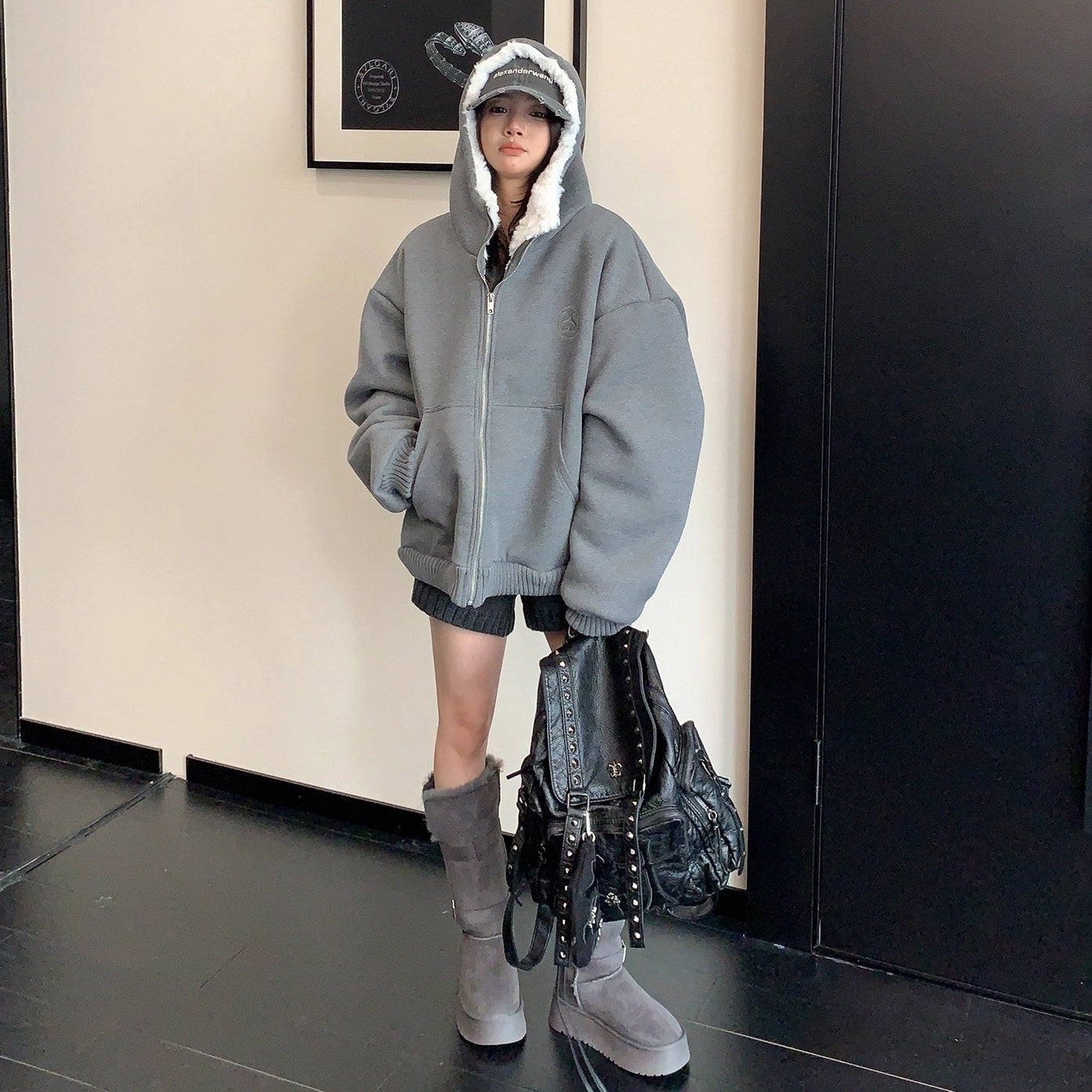 Inner Hairy Thickened Oversize Hooded Jacket OS2065