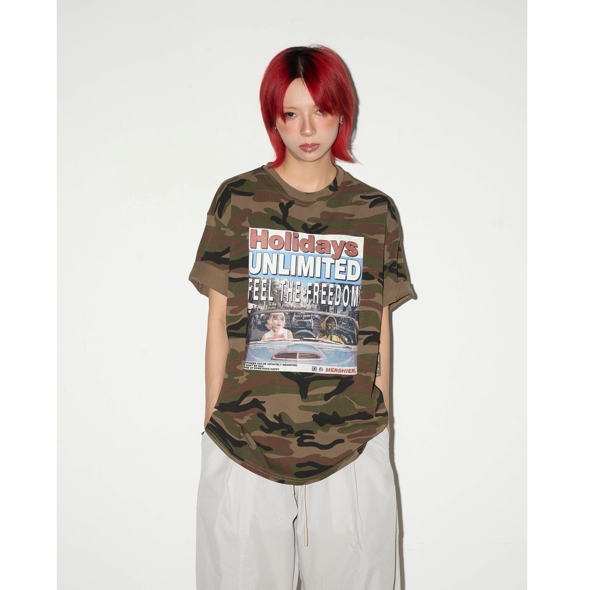 Graffiti Camouflage Letter Print T-shirt MN9023