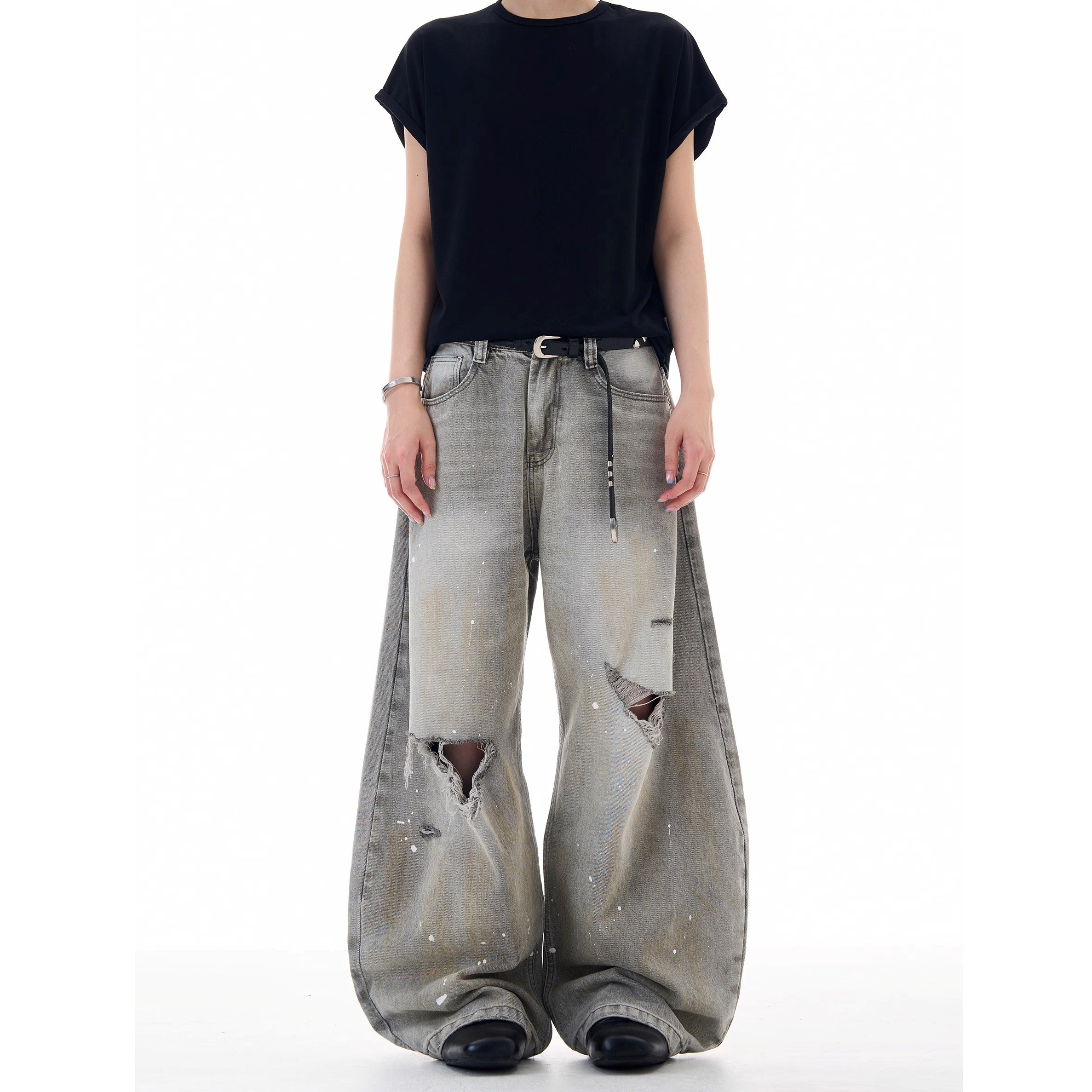 Ripped Ink-splashed Curve Jeans MW10225
