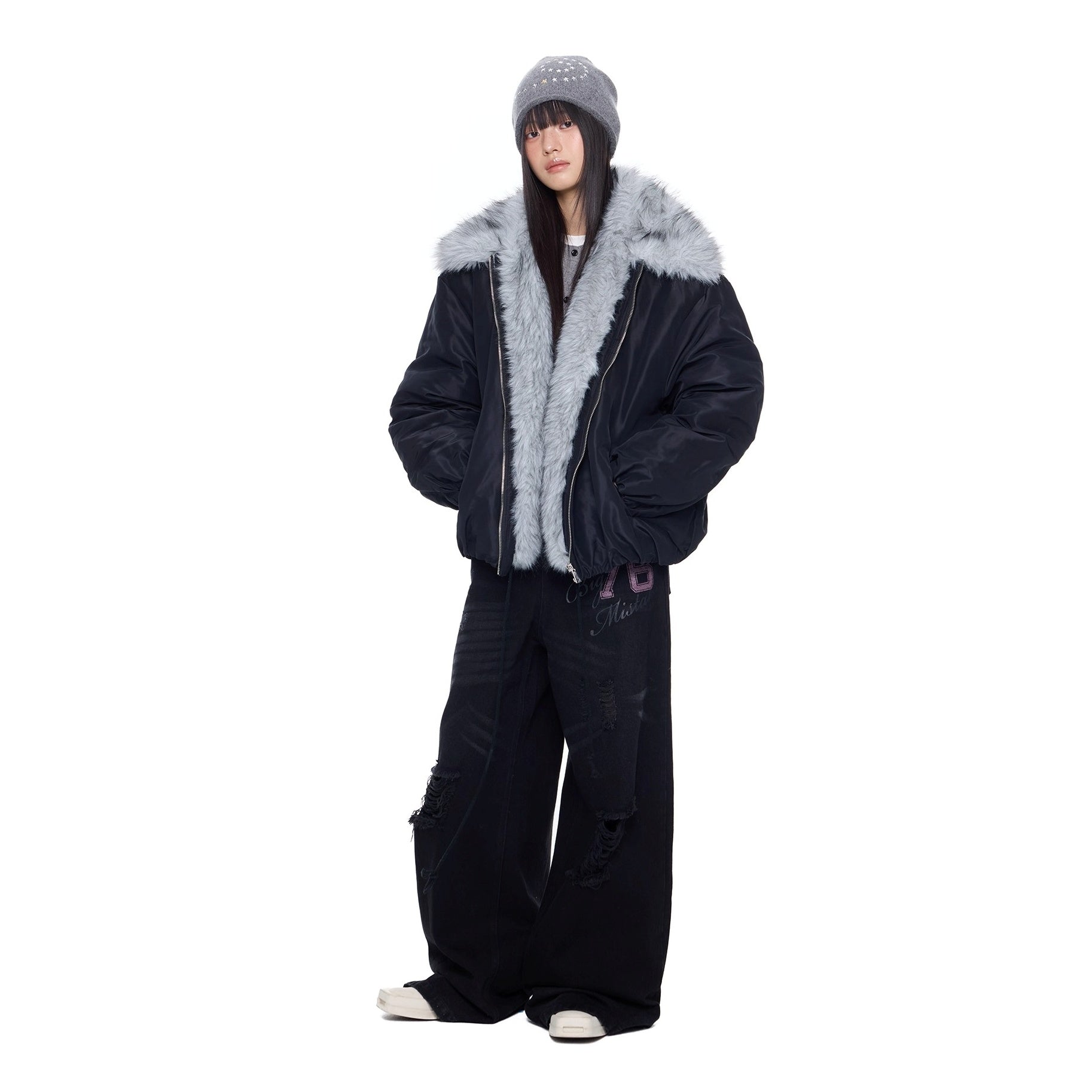 Fluffy Contrast Big Lapel Jacket EZ281