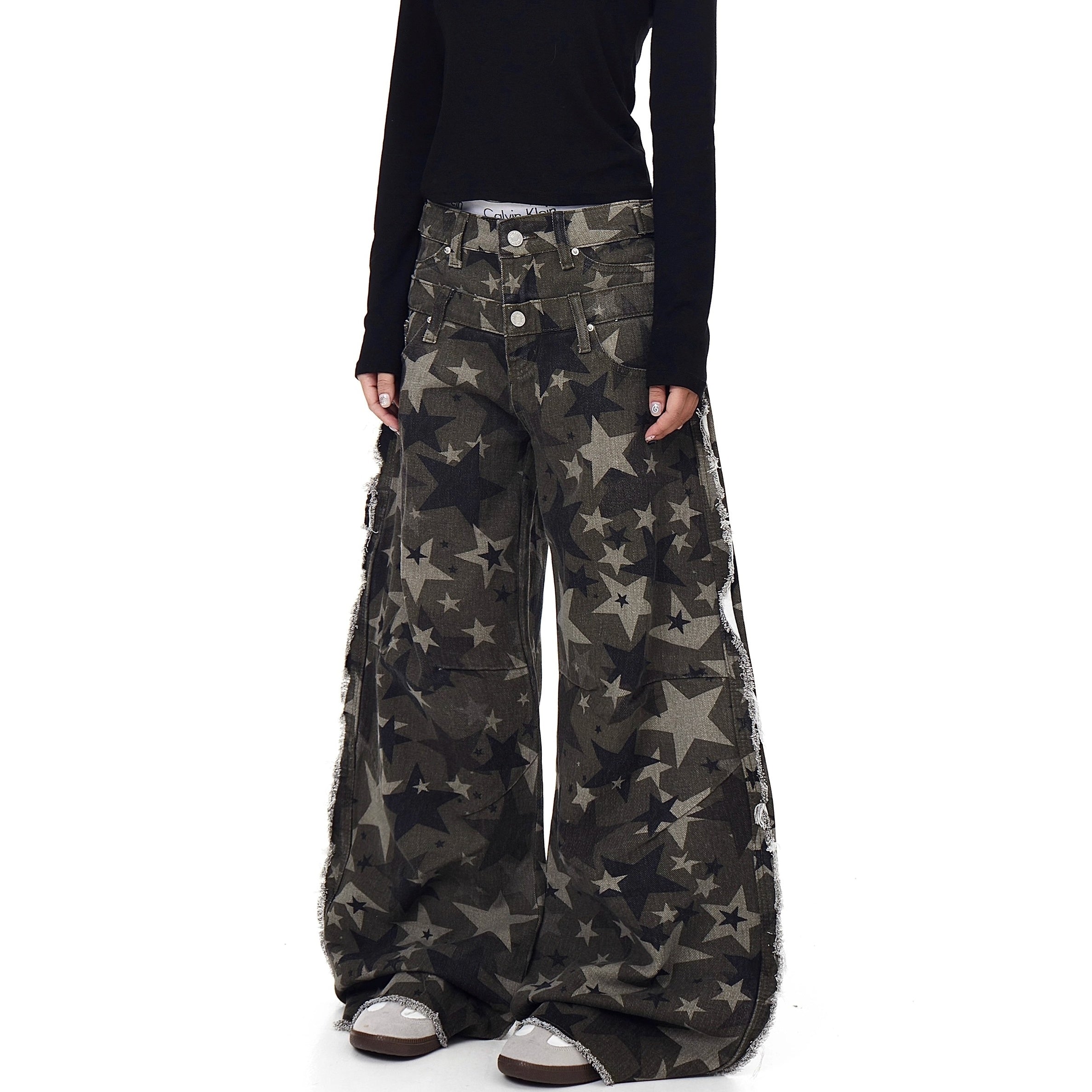 Double Waist Spliced Star Camouflage Cargo Pants BK7039