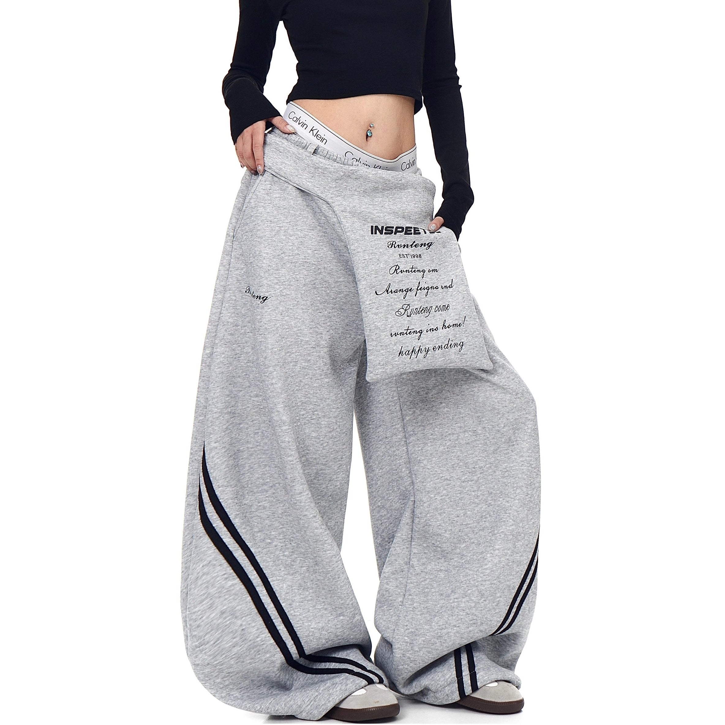 Waist Layered Design Curve Sweat Pants BK7062