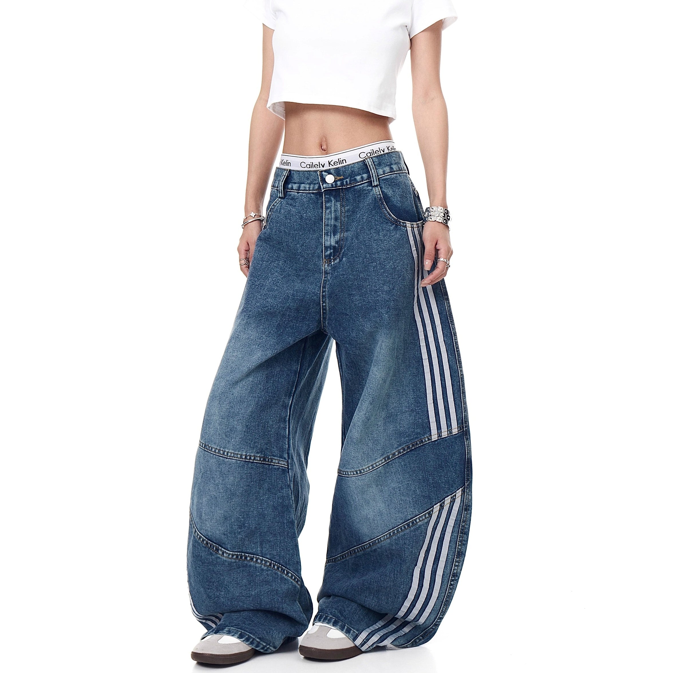 Three-Bar Splicing Wide-leg Curve Jeans MW10244