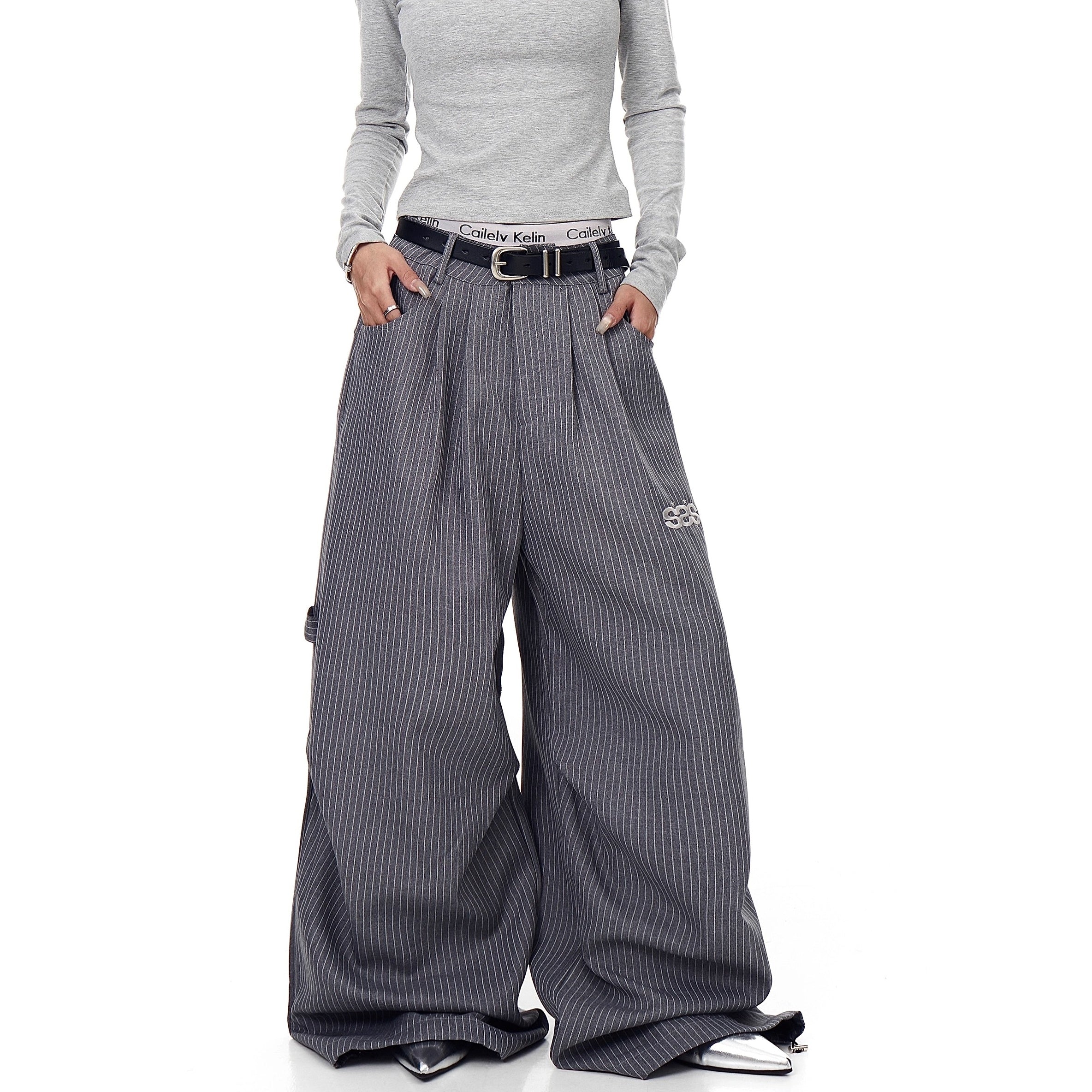 Striped Tuck Wide Painter Pants BK7033