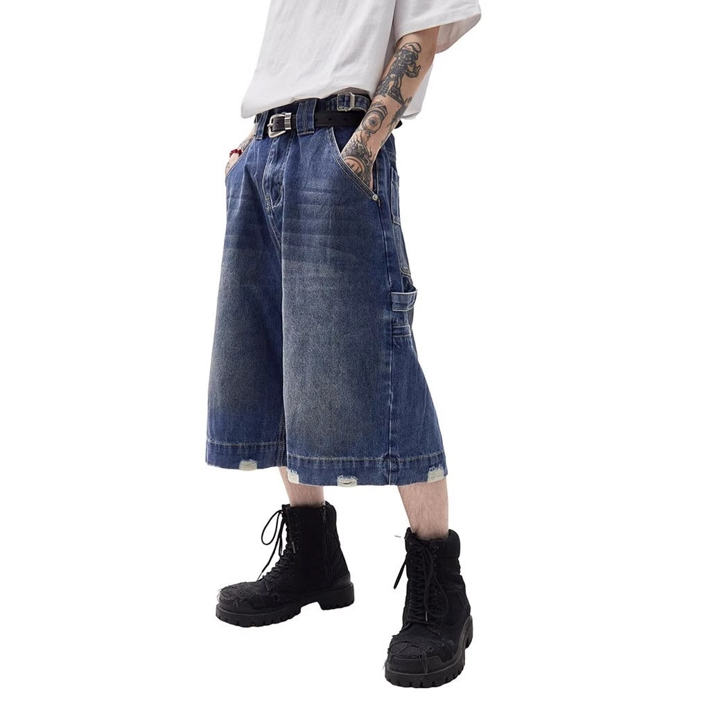 Washed Denim Loose Half Pants MW10214