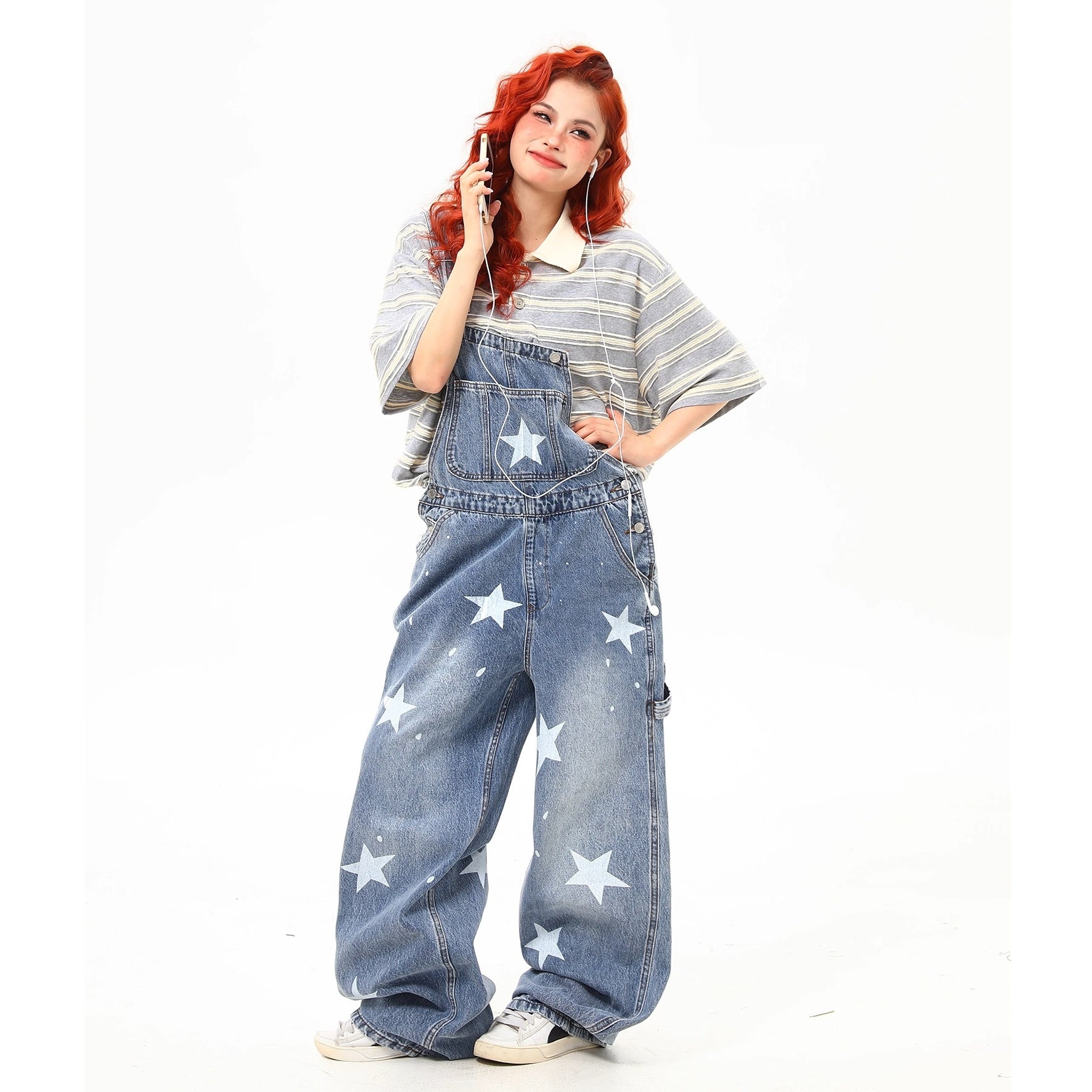 Star Print Denim Overall MW10231
