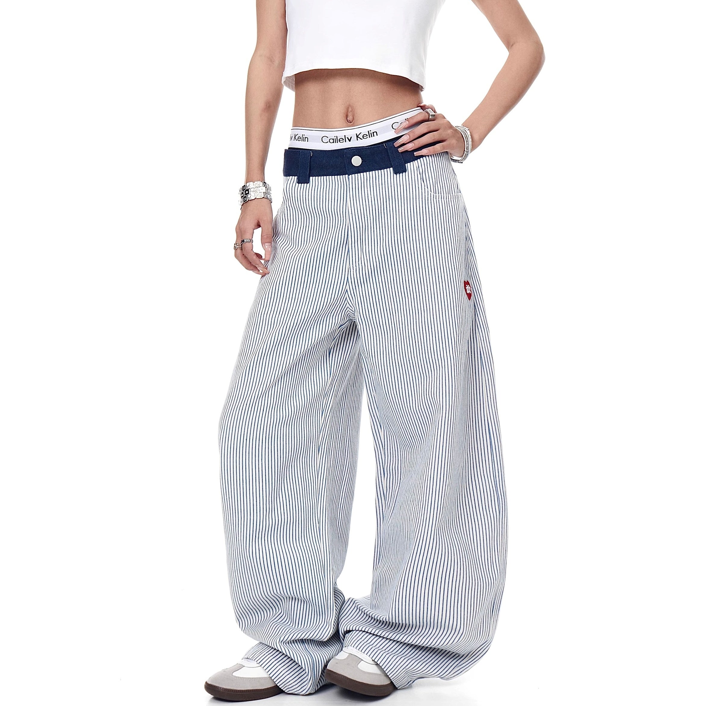Love Embroidery Hickory Stripe Curve Jeans MW10222