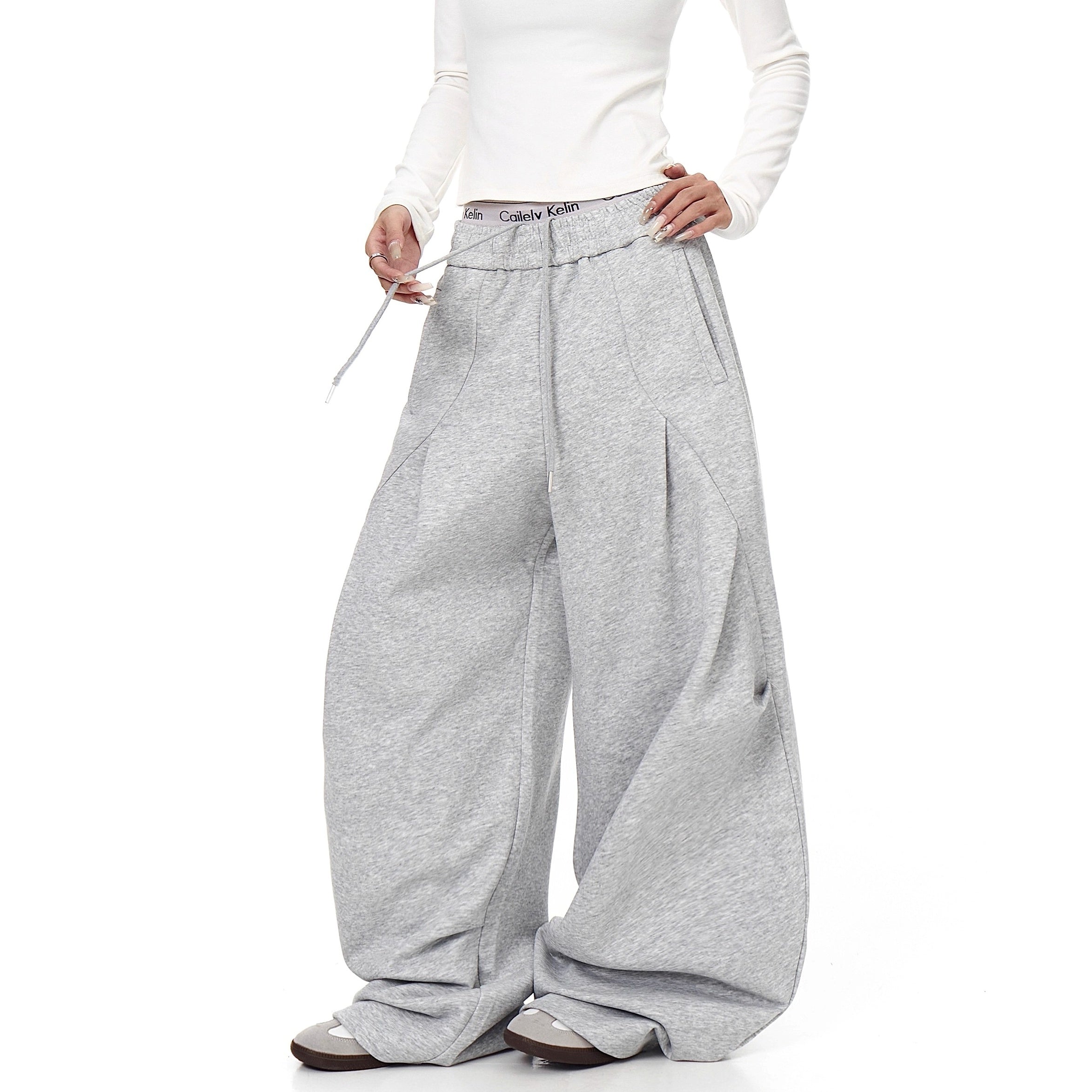 Pleated Design Scimitar Sweat Pants BK7030