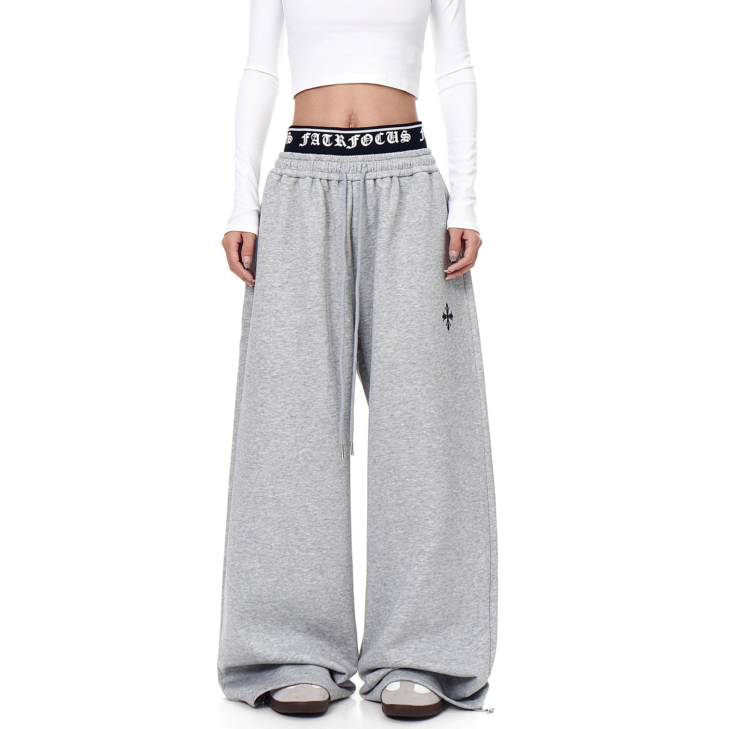 Gothic Letter Print Double Waist Sweat Pants BK7007