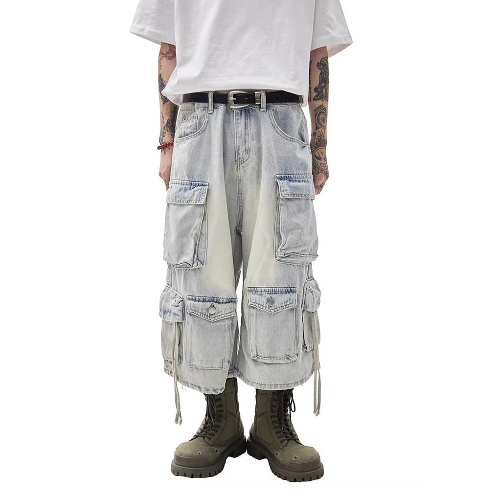 Vintage Wash Denim Cargo Half Pants MW10215