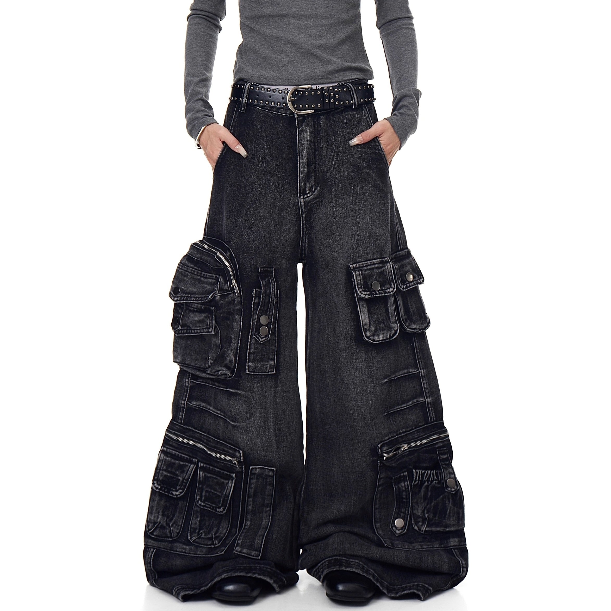 Washed Wide Buggy Cargo Jeans BK7028