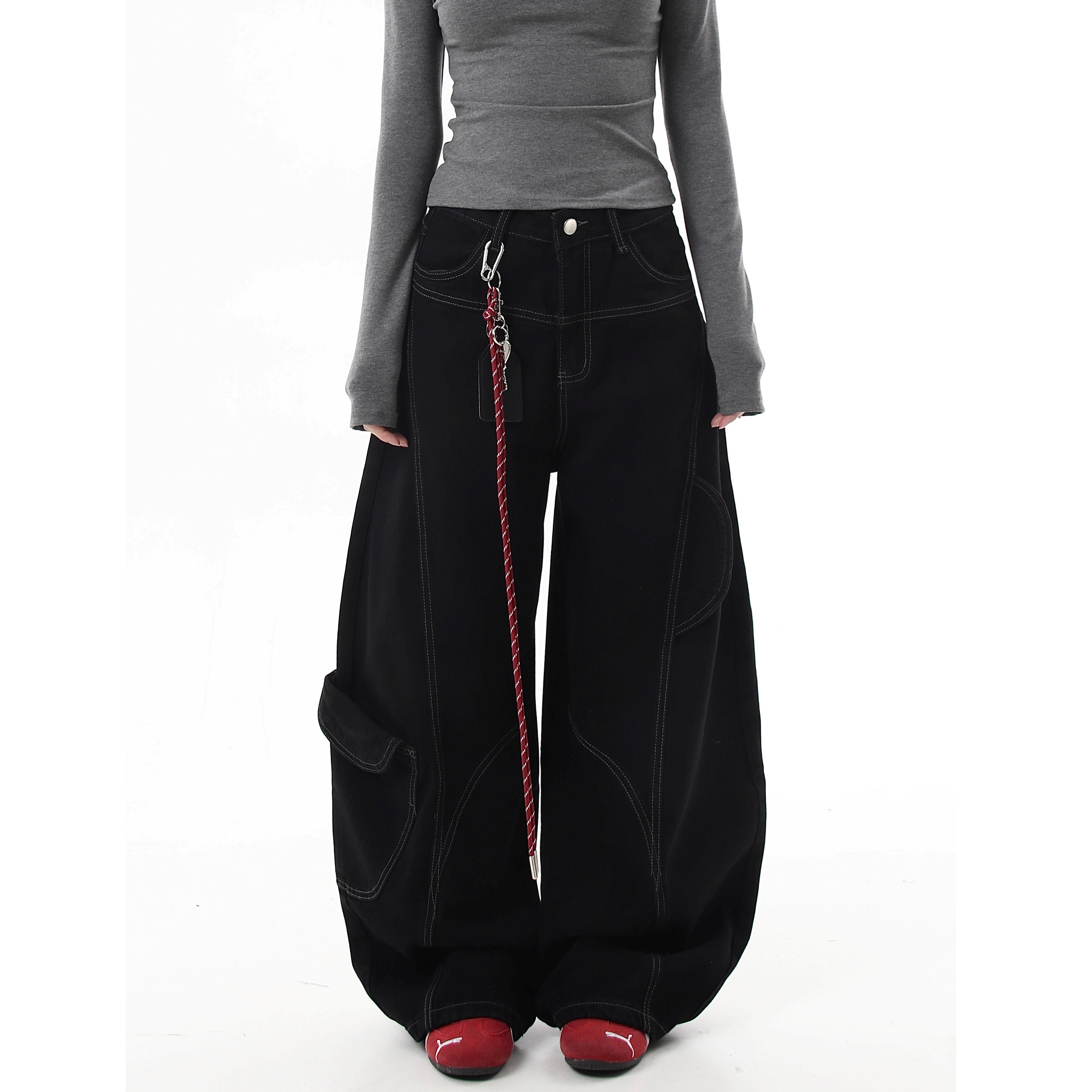 Stitch Wide Curve Pants With Charm BK7025