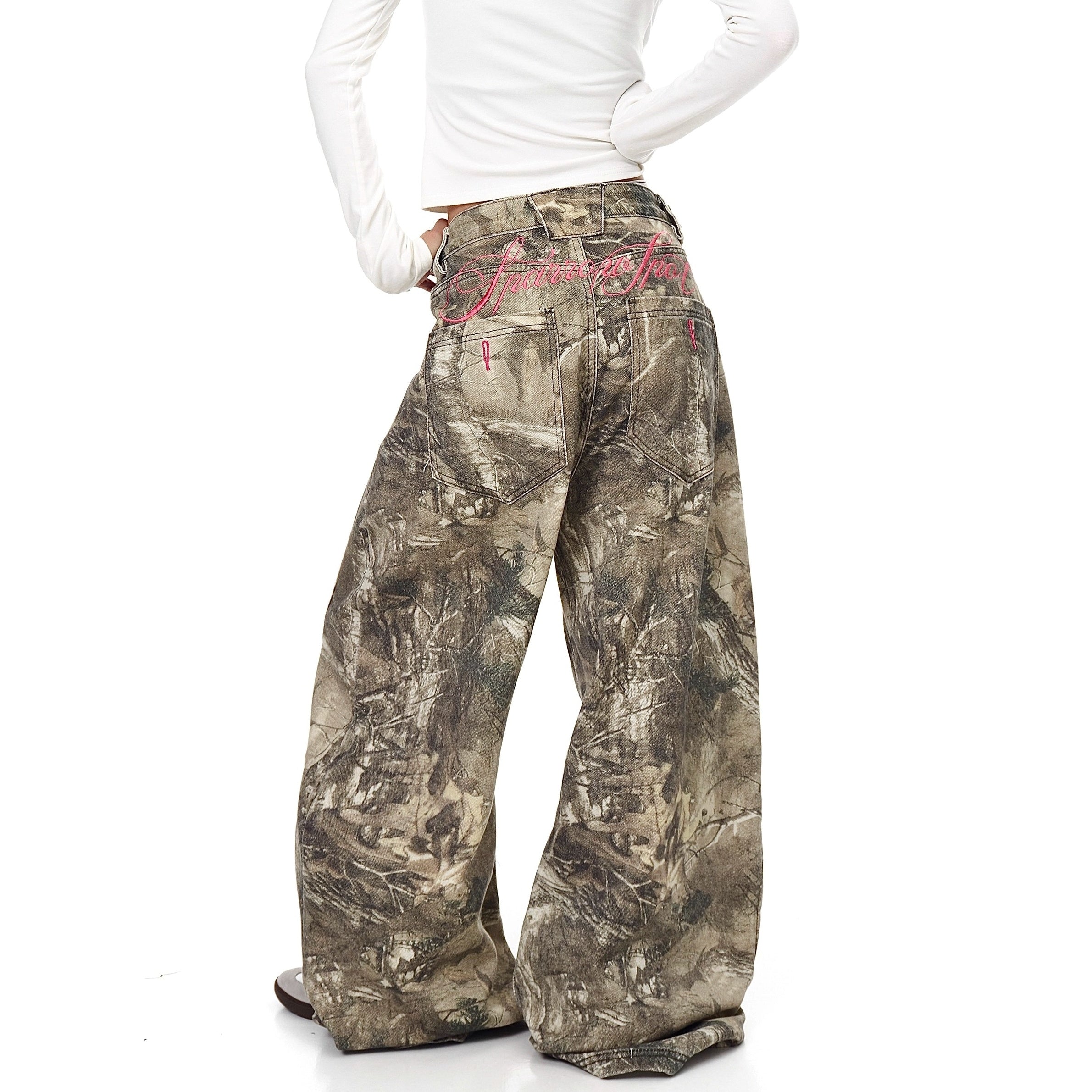 Letter Embroidered Camouflage Wide-leg Pants BK7018