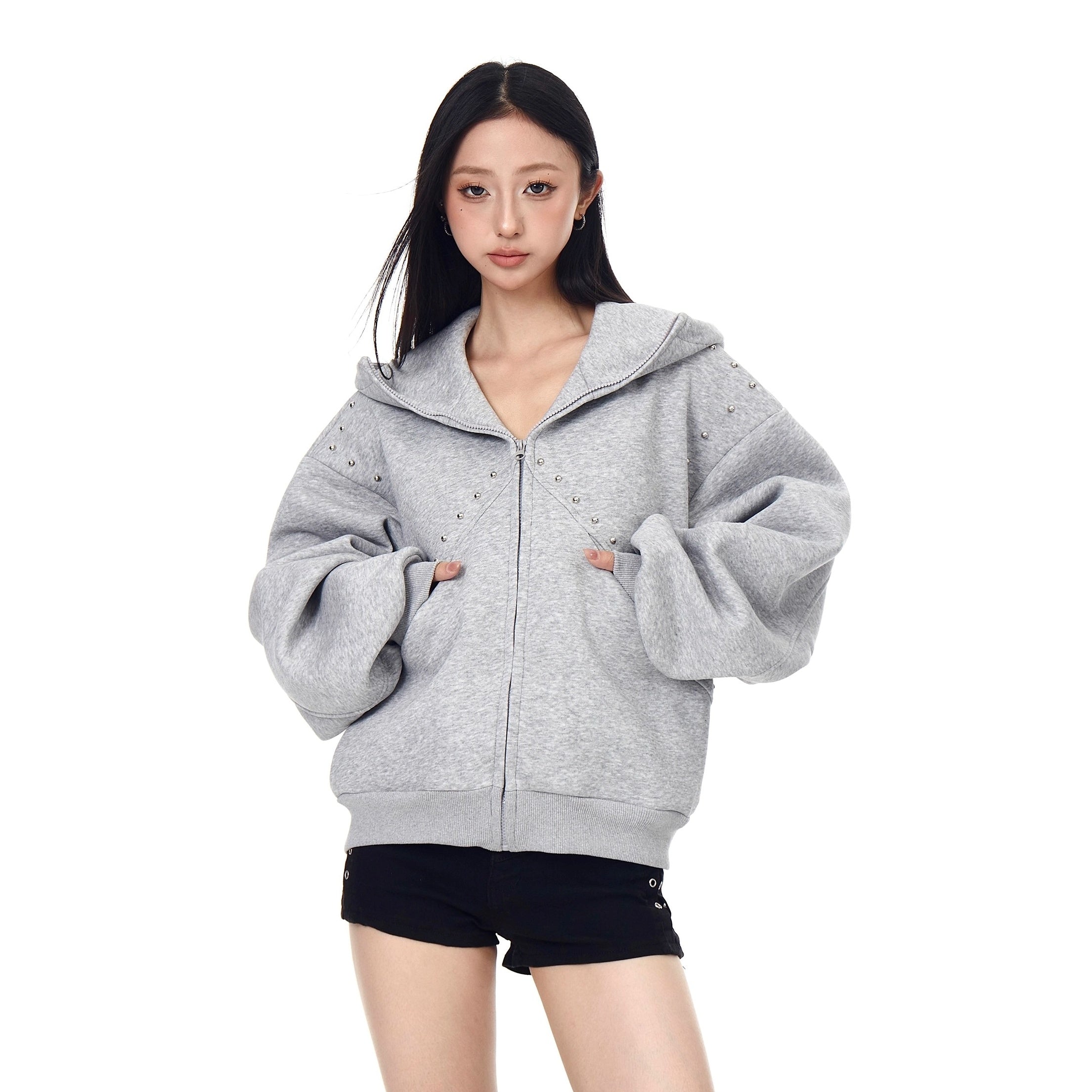 Doberman Pinscher Ears Rivet Hooded Jacket BK7024