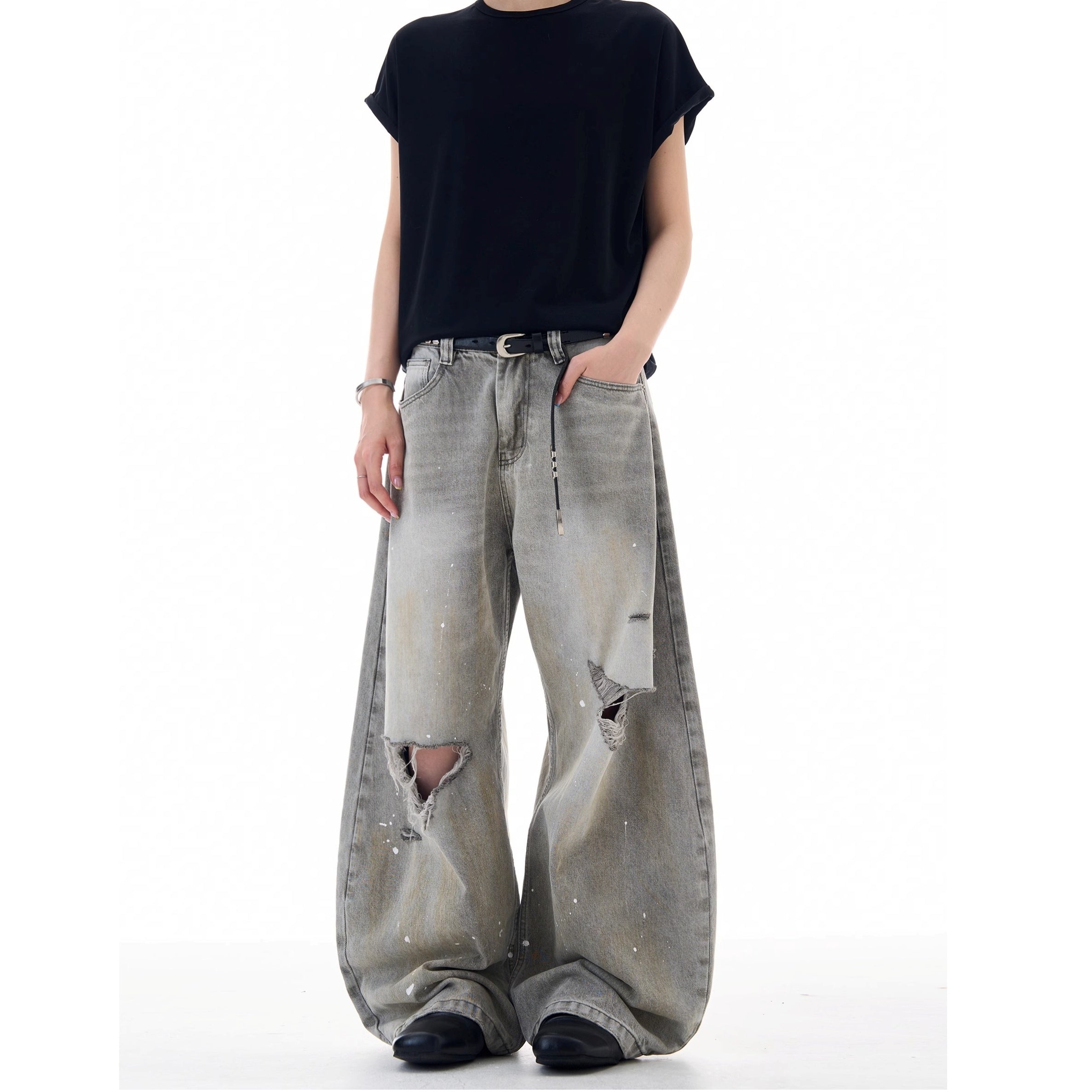 Ripped Ink-splashed Curve Jeans MW10225