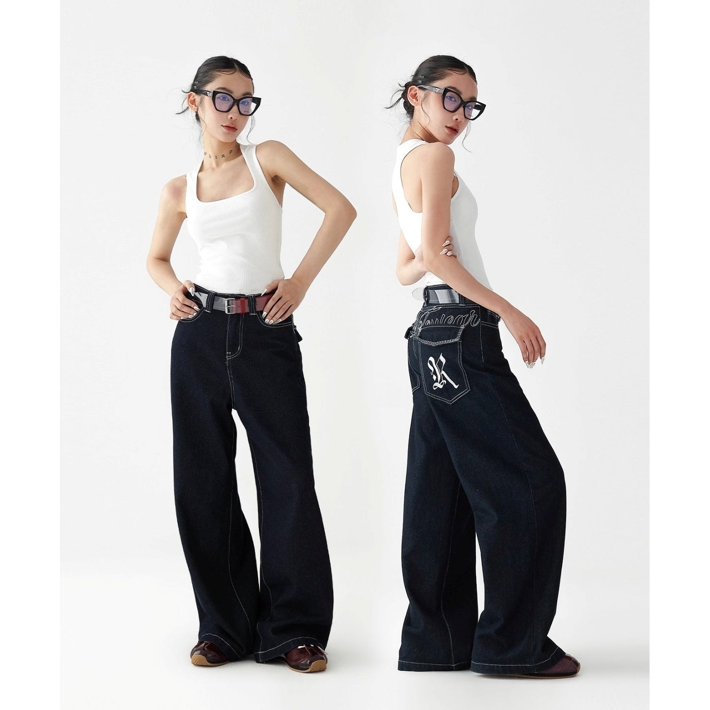 Low Rise Back Embroidered Loose Jeans AC7125