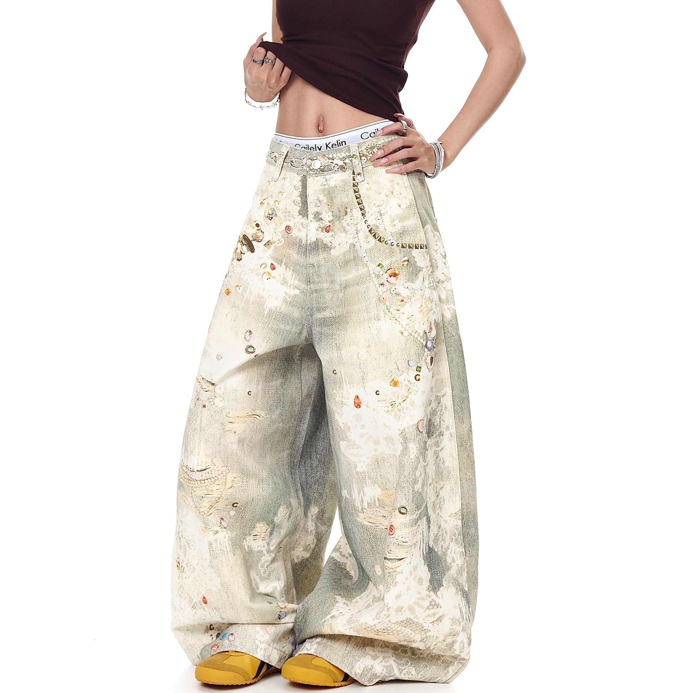 3D Printed Jewelry Distressed Curve Jeans MW10272