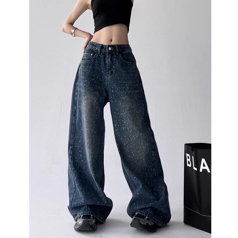 Ink Splash High-waisted Wide-leg Jeans MW10200