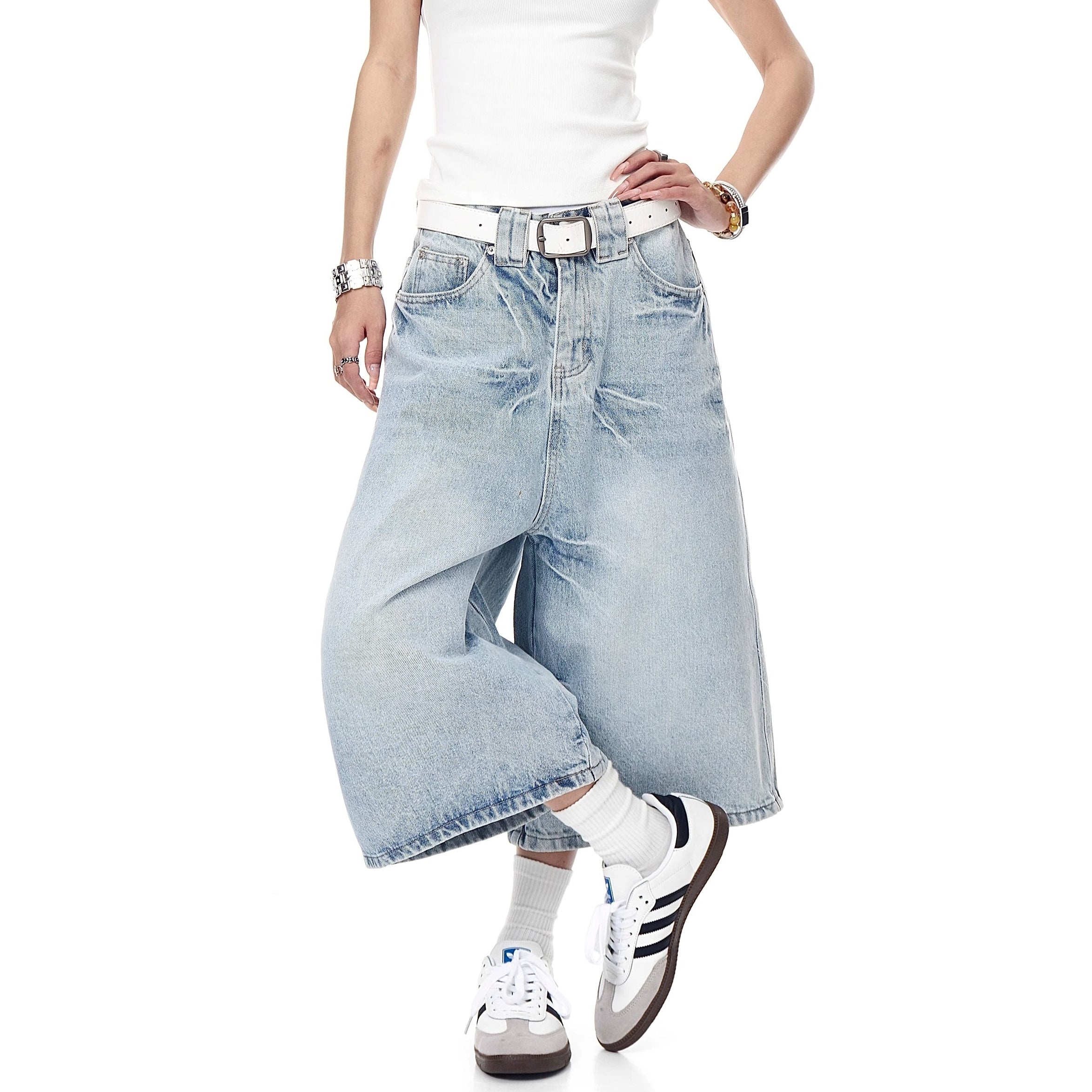 Washed Denim Gaucho Pants MW10221