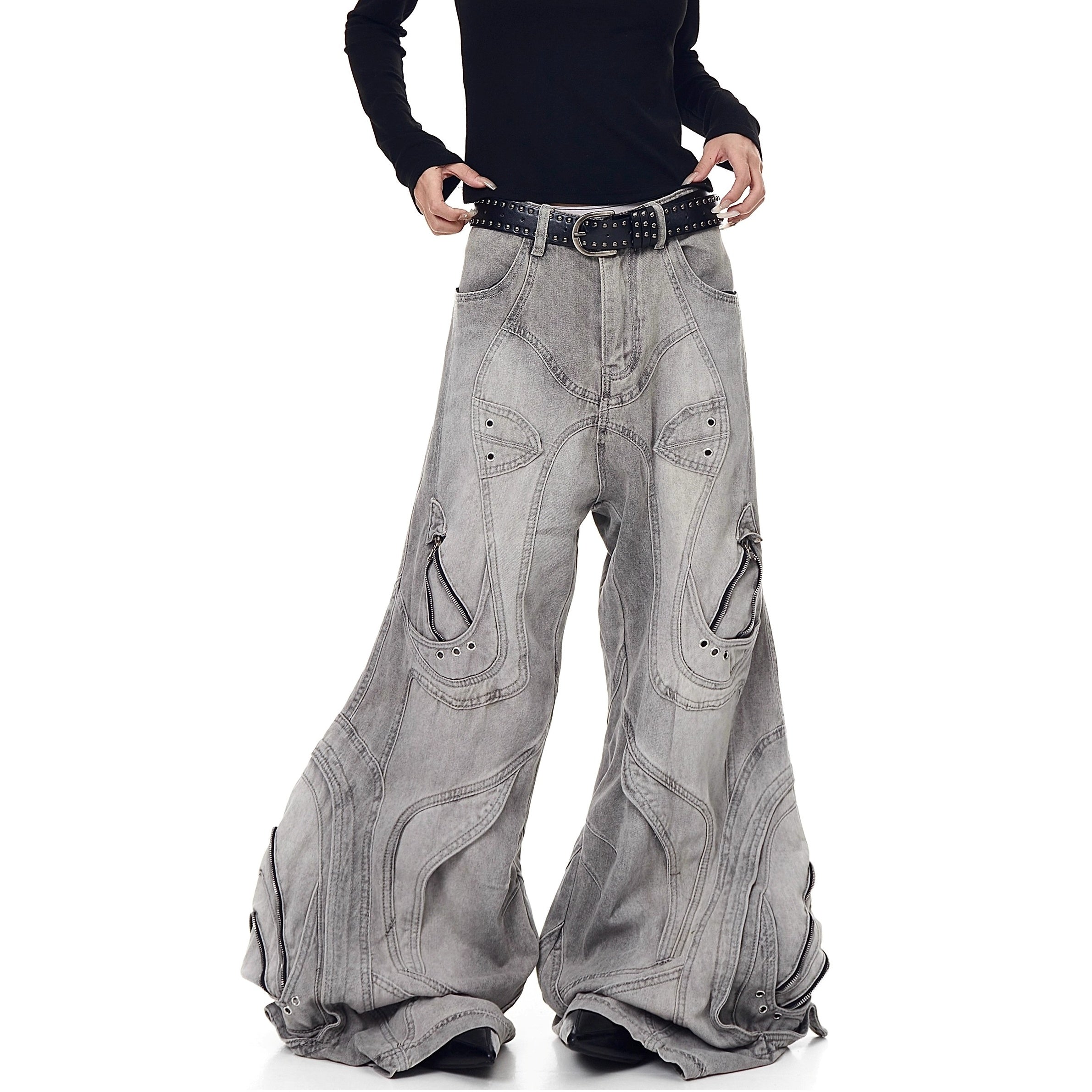 Distressed Deconstruction Wide Flared Jeans BK7021