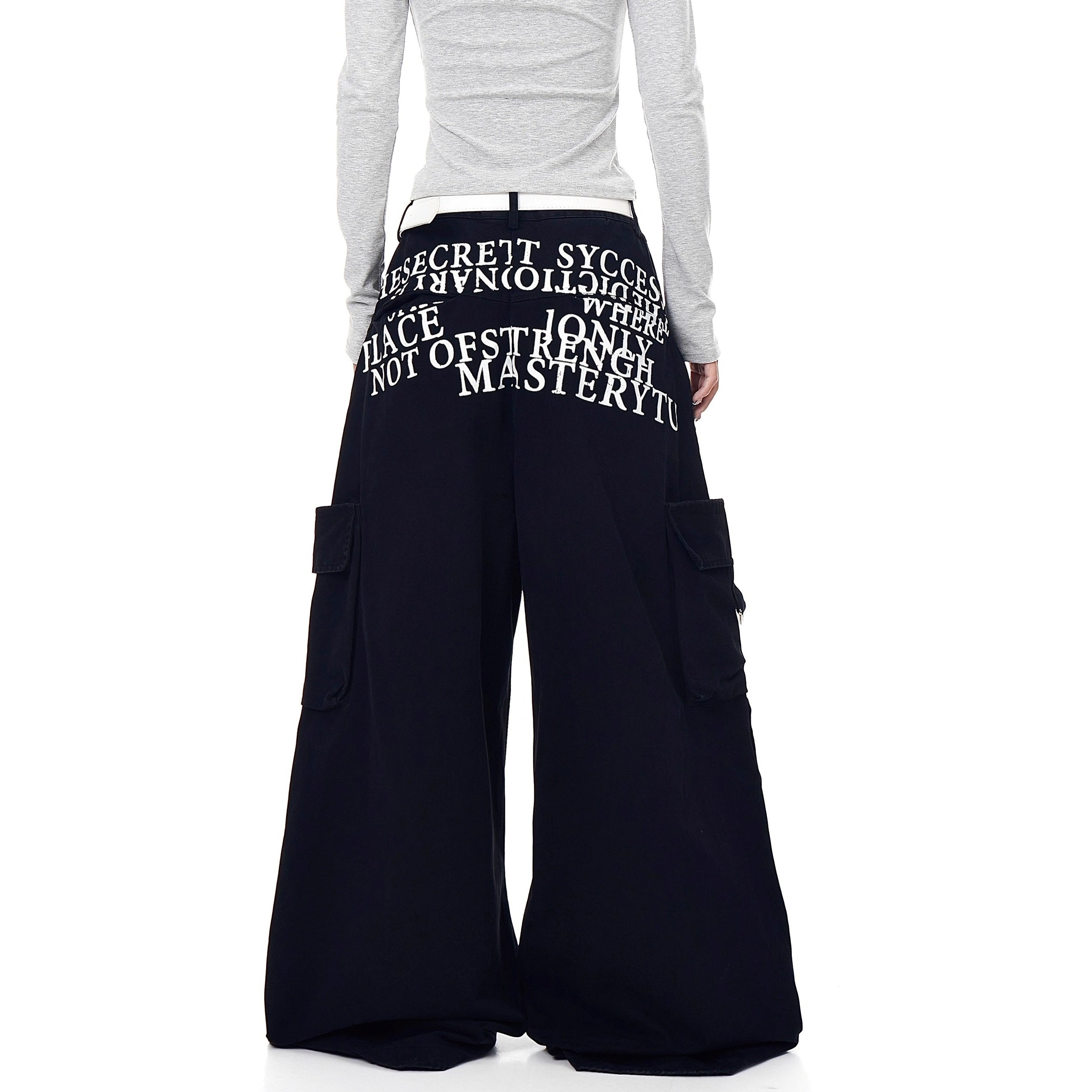 Back Letter Print Wide Cargo Pants MW10270