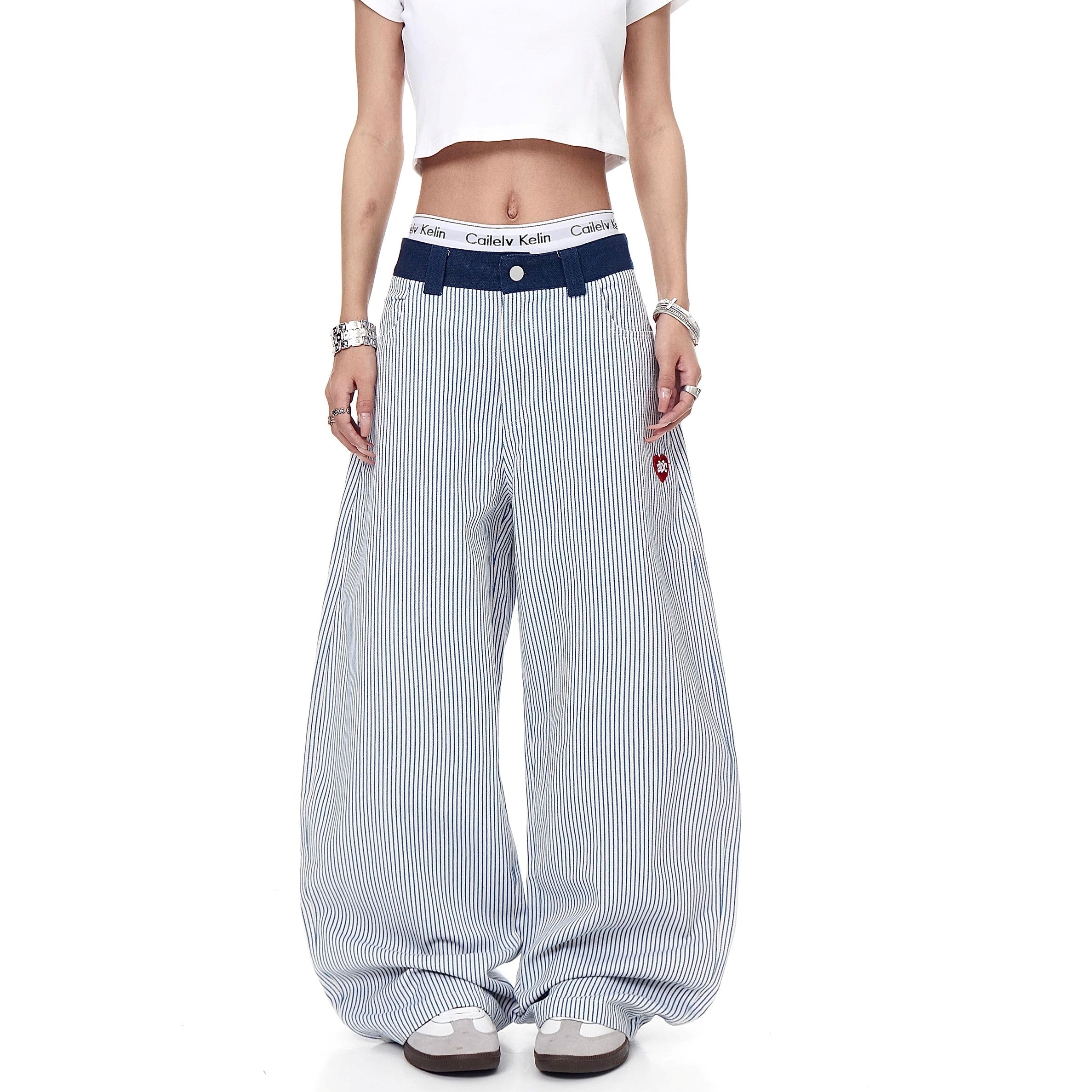 Love Embroidery Hickory Stripe Curve Jeans MW10222