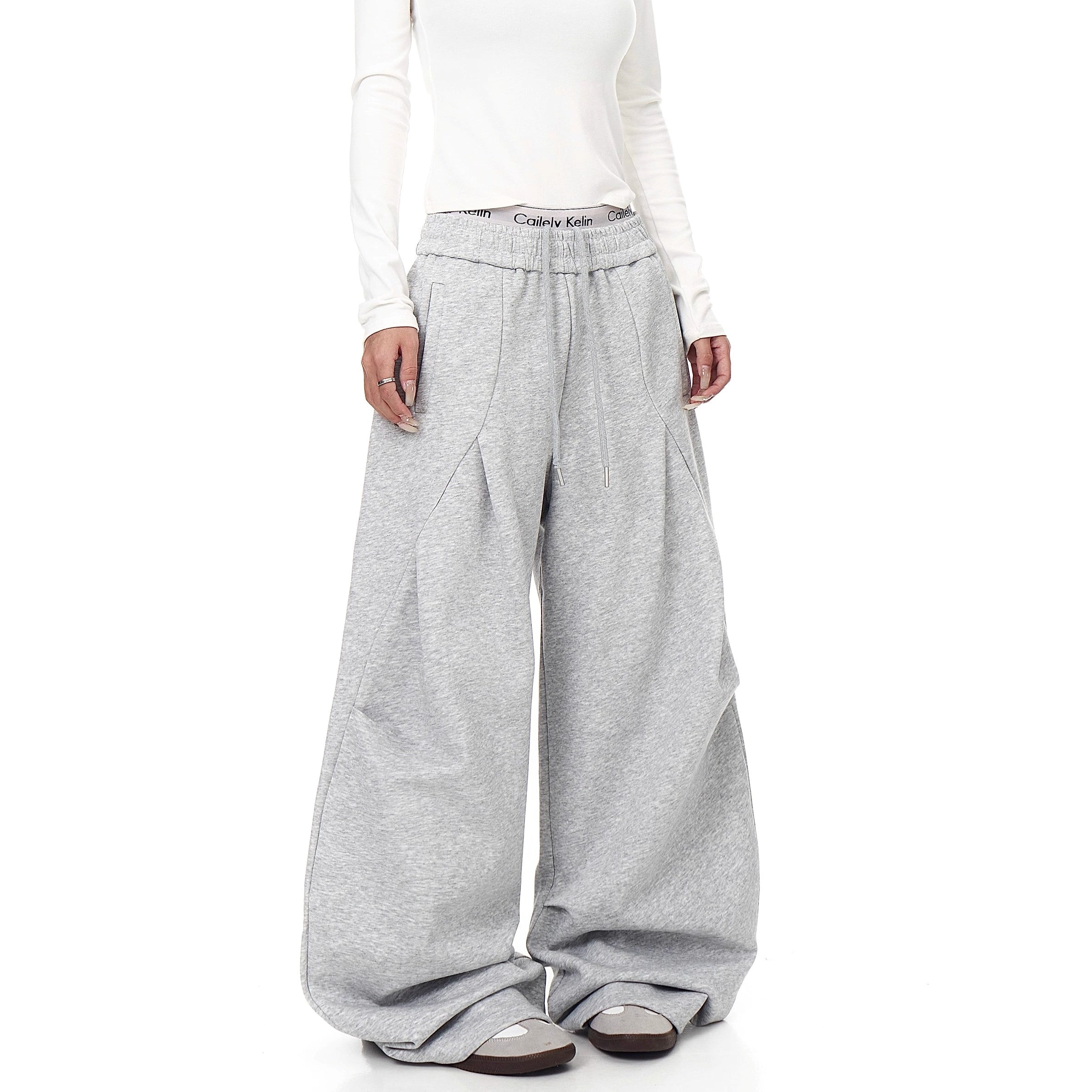Pleated Design Scimitar Sweat Pants BK7030