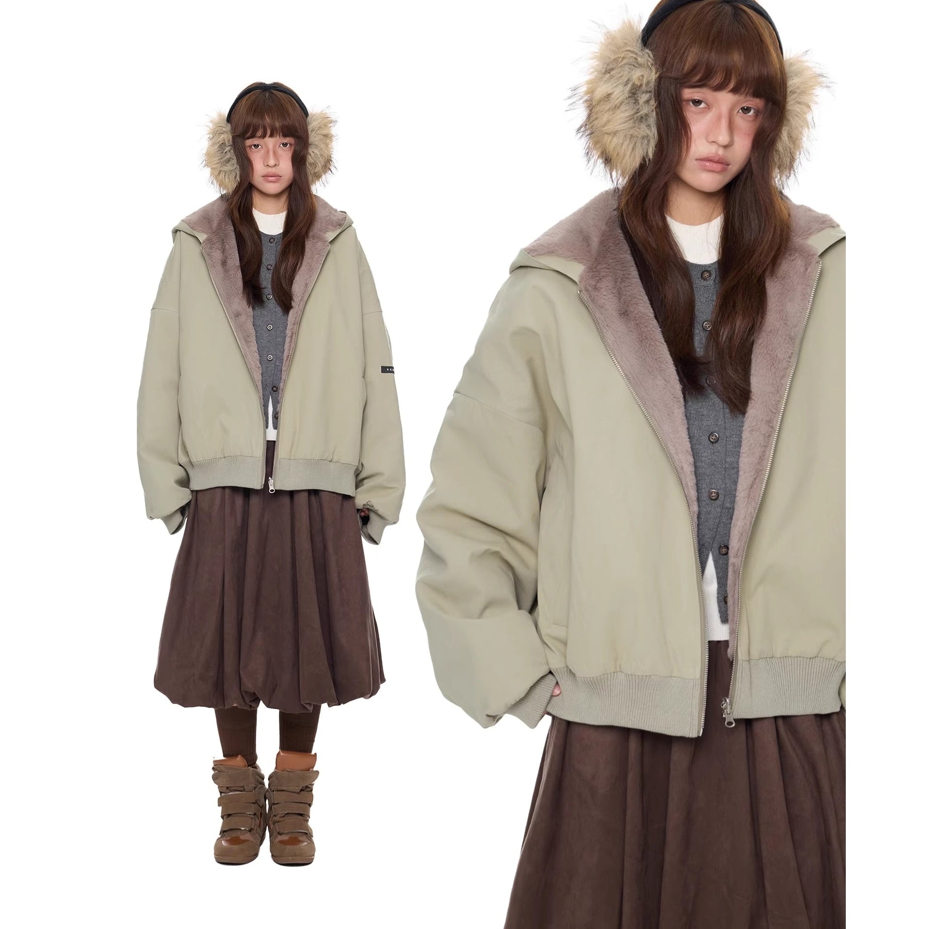 Imitation Fur Casual Hooded Jacket EZ244