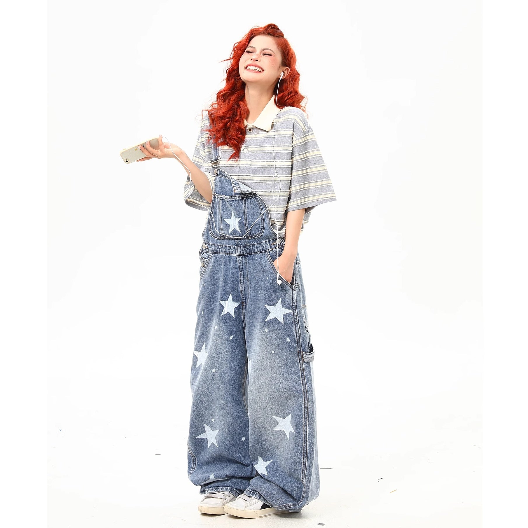 Star Print Denim Overall MW10231