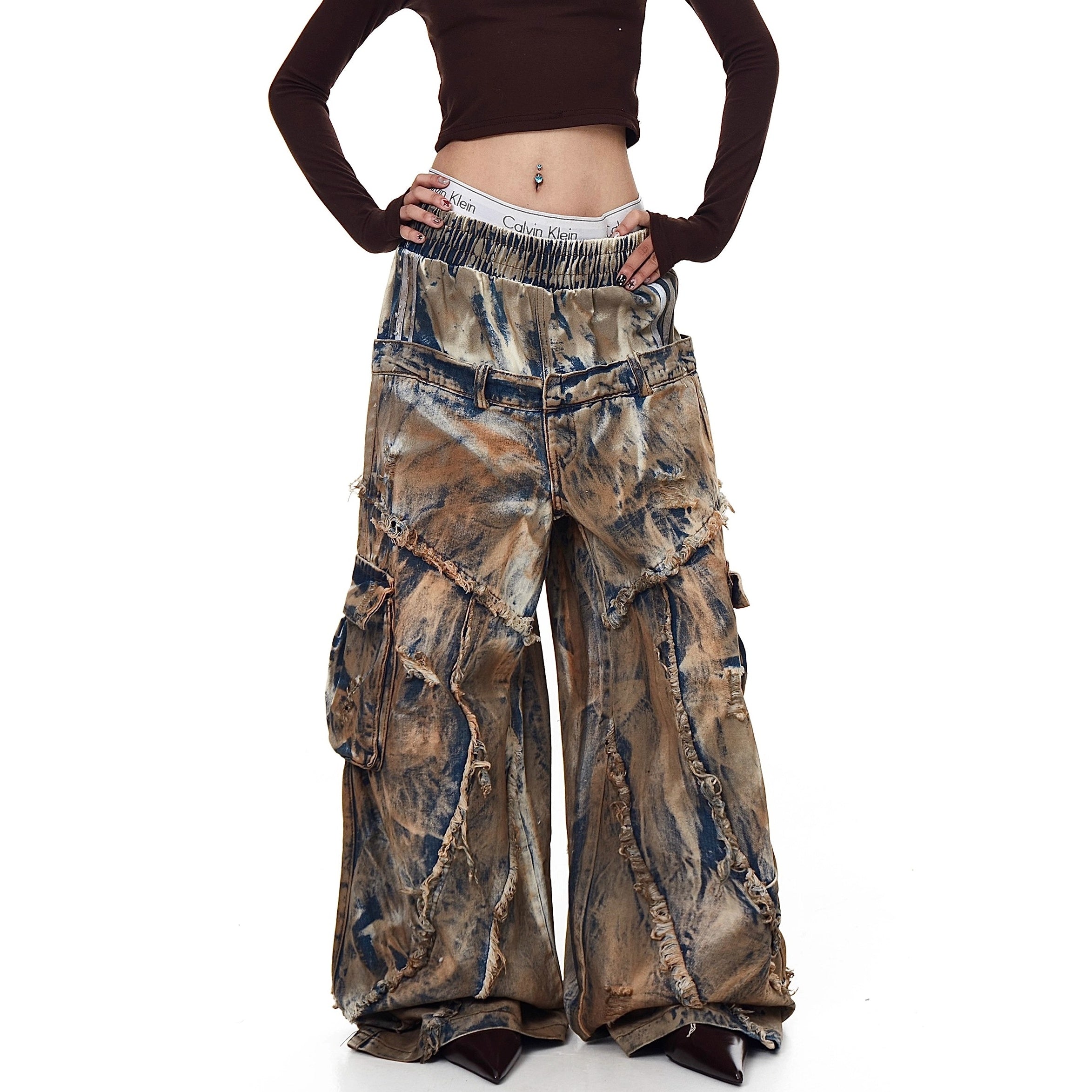 Dirty Dye Died Double Waist Jeans BK7040